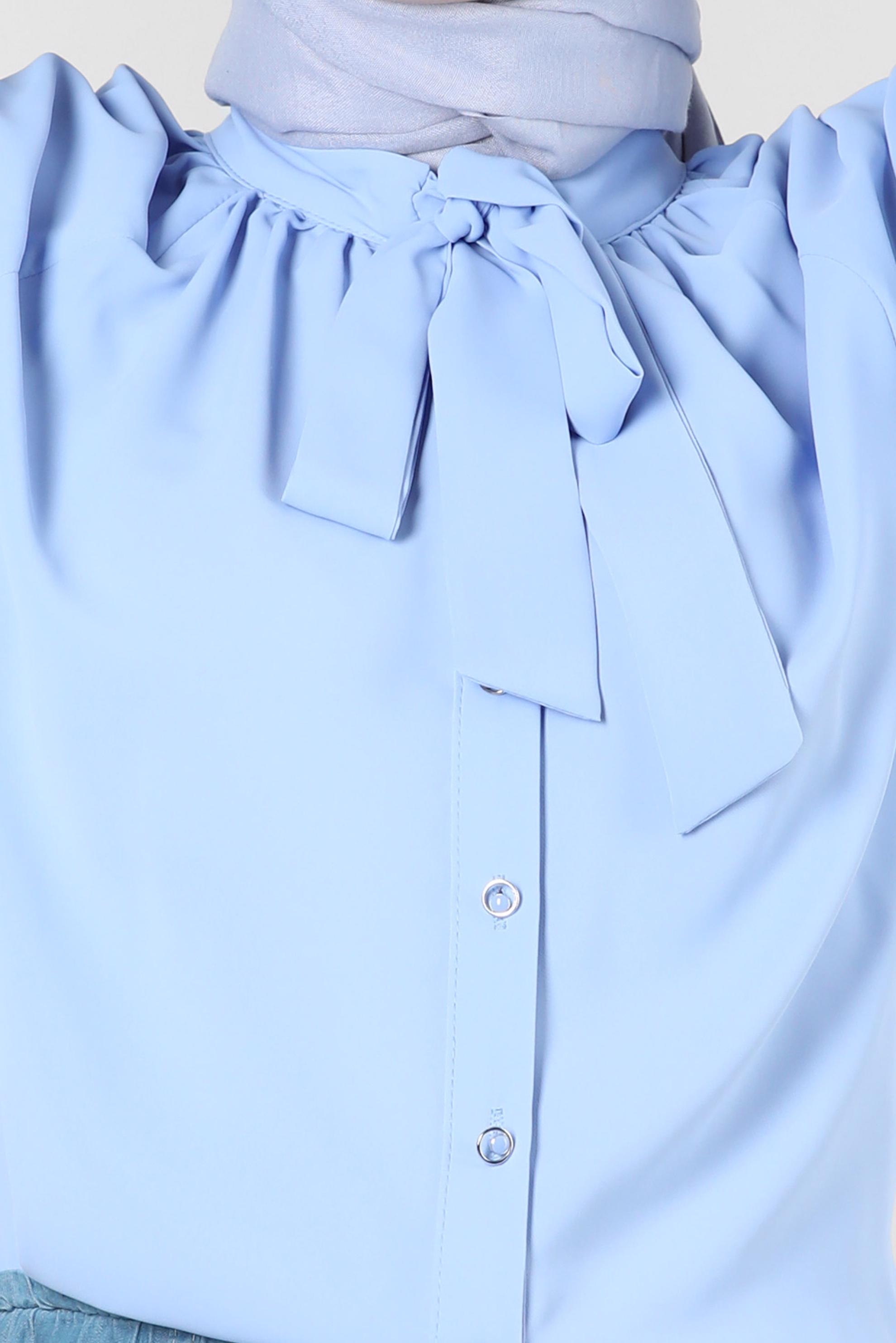 Tesettür giyim MAVİ YAKASI BAĞLAMA DETAYLI BLUZ 43869