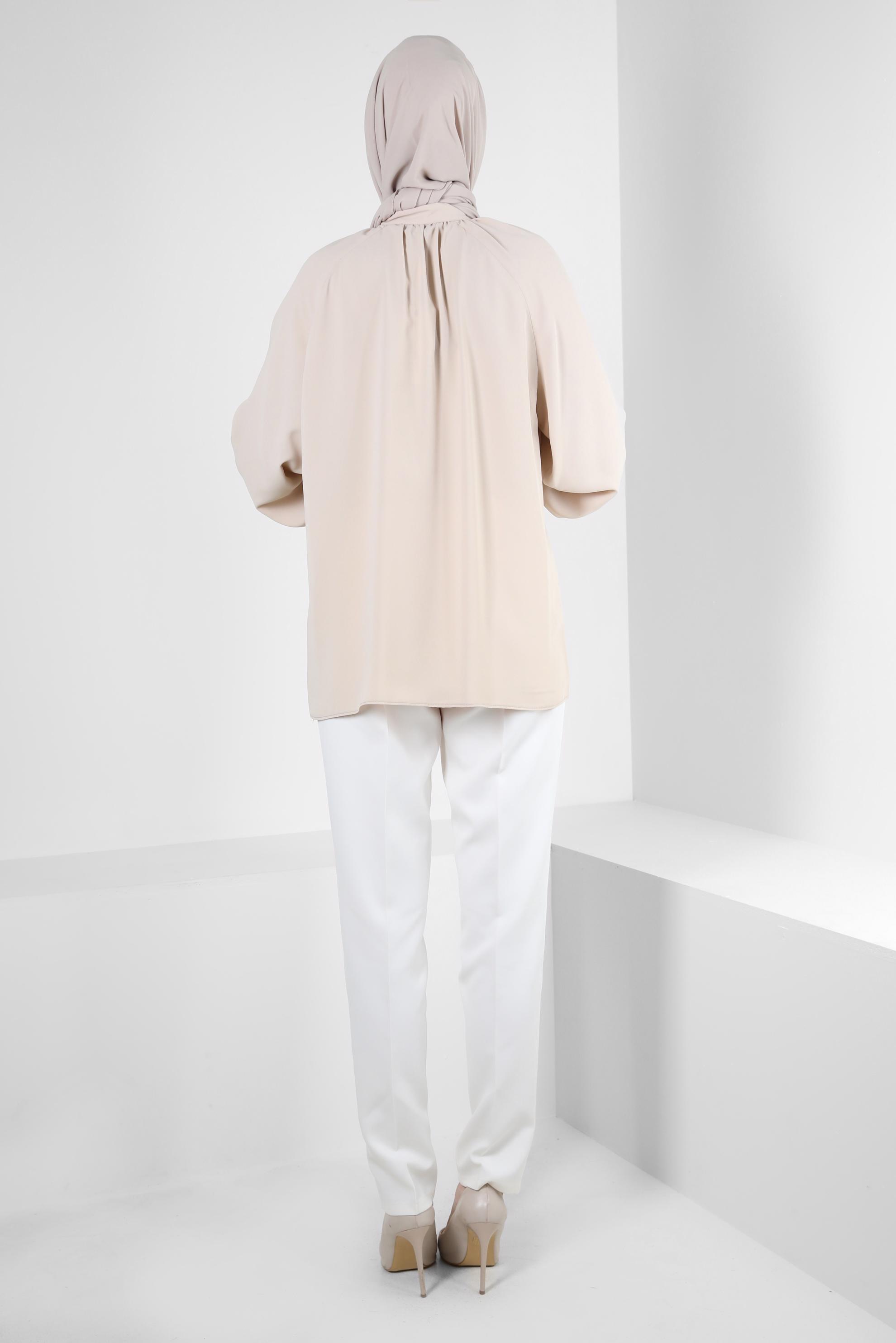 Vêtements hijab BEIGE BLOUSE À COL NOUÉ 43869