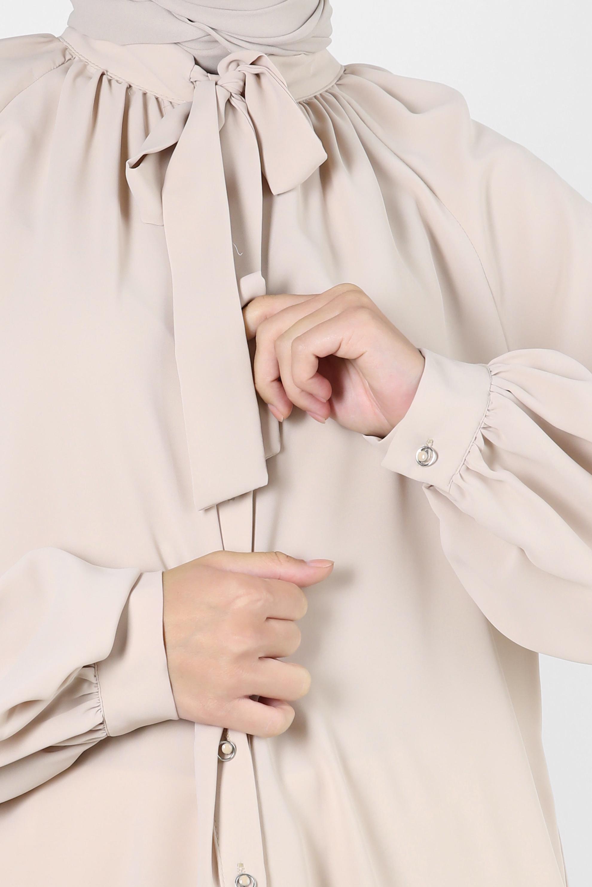 Vêtements hijab BEIGE BLOUSE À COL NOUÉ 43869