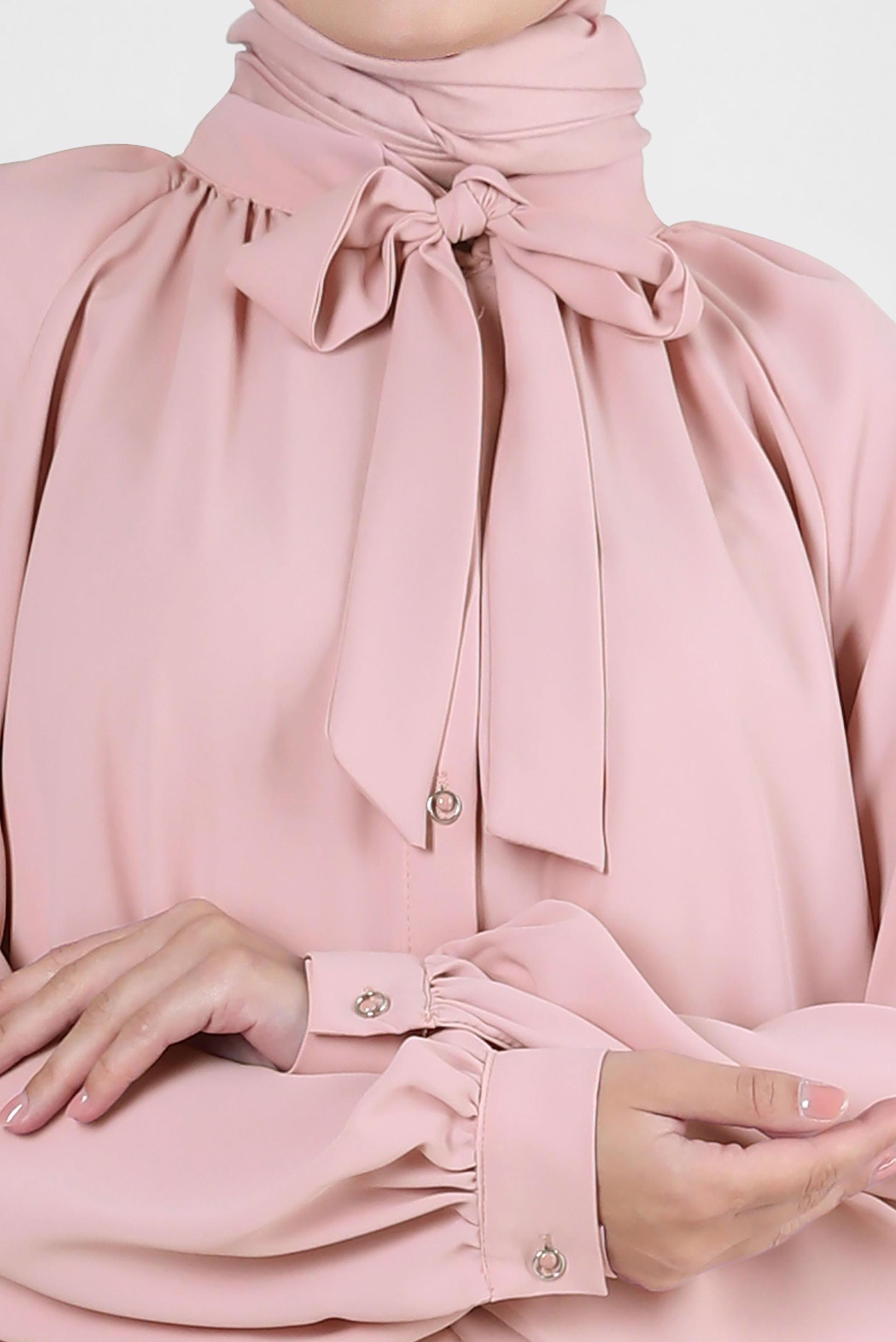 Tesettür giyim PUDRA YAKASI BAĞLAMA DETAYLI BLUZ 43869