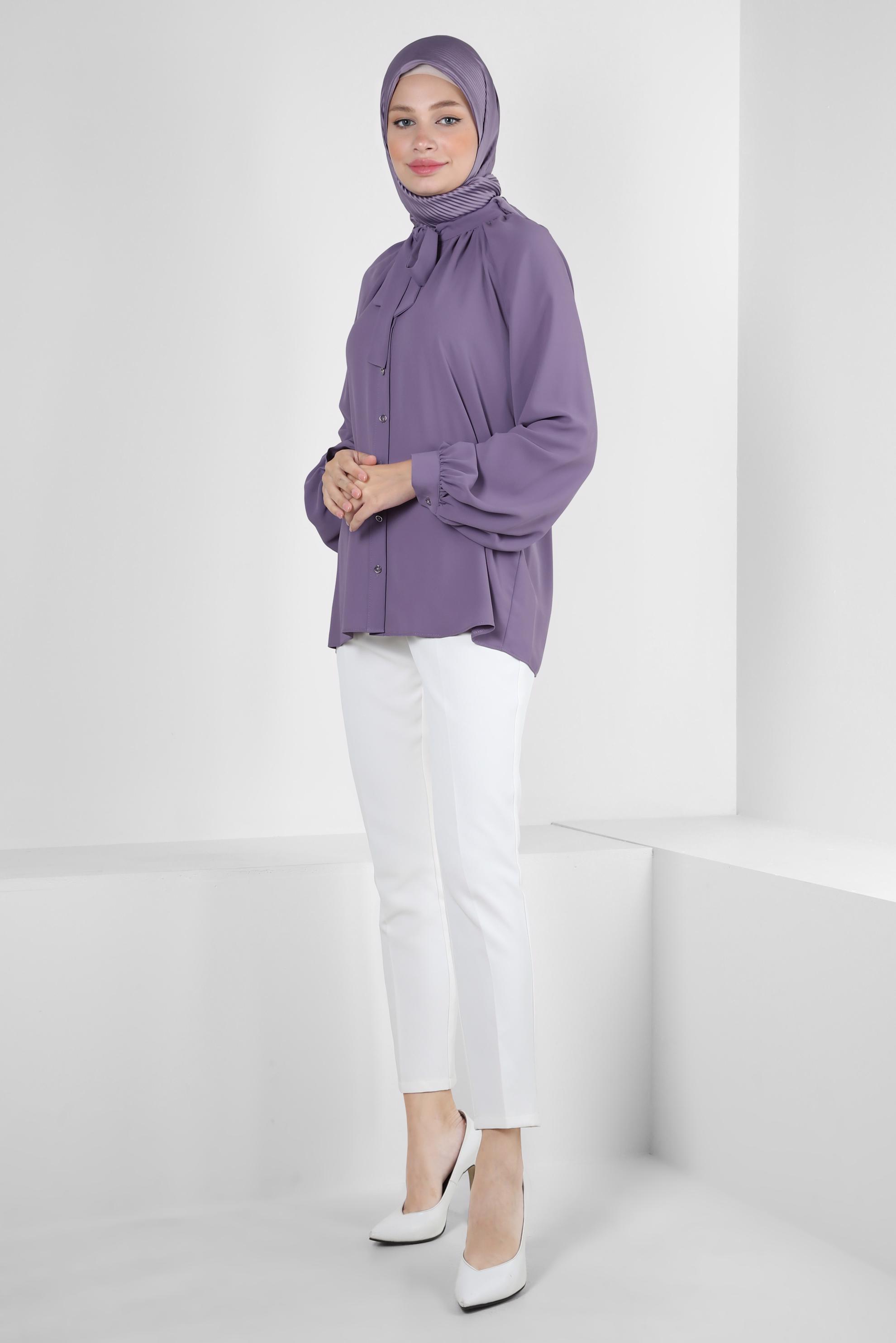 Vêtements hijab POURPRE BLOUSE À COL NOUÉ 43869