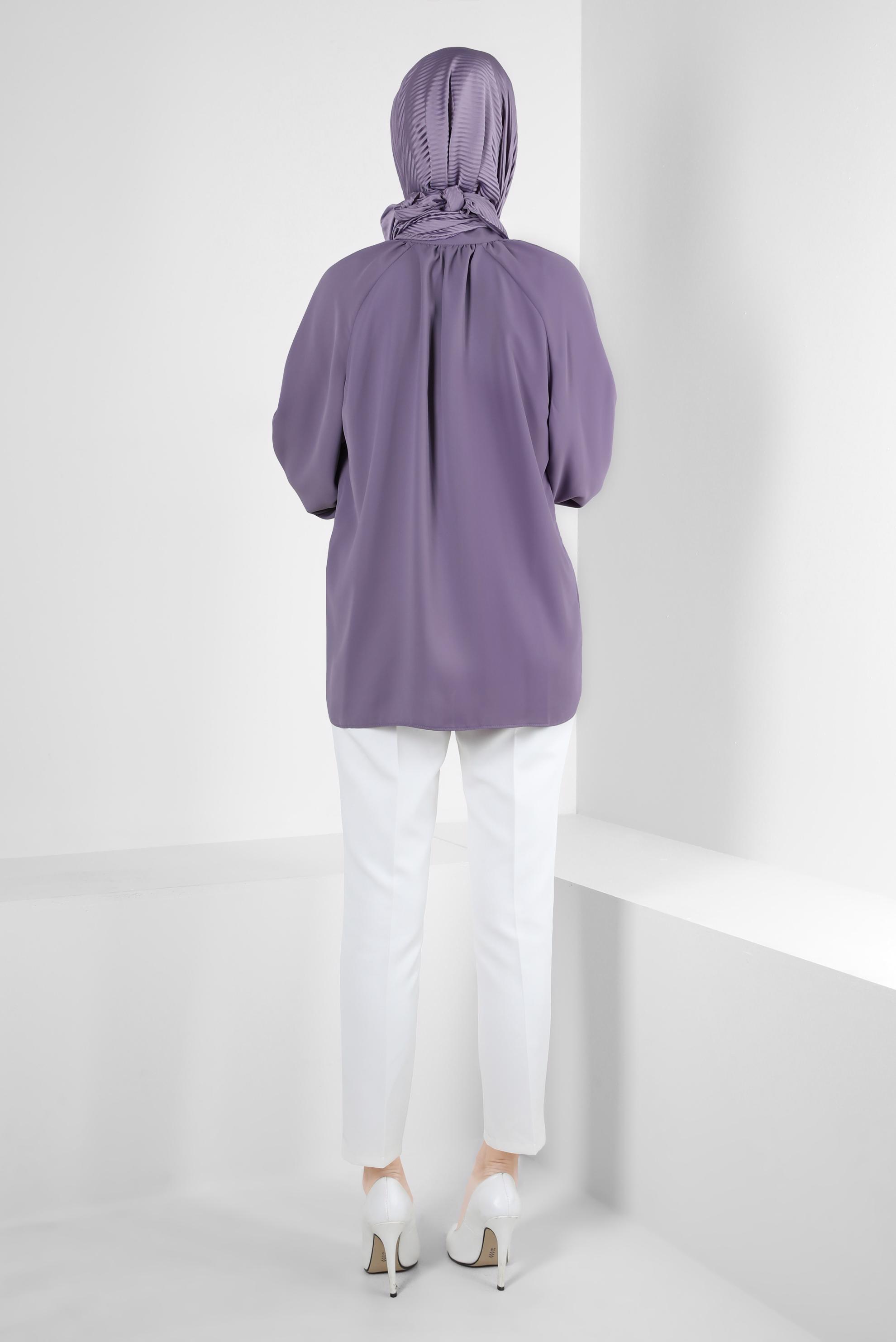 Vêtements hijab POURPRE BLOUSE À COL NOUÉ 43869