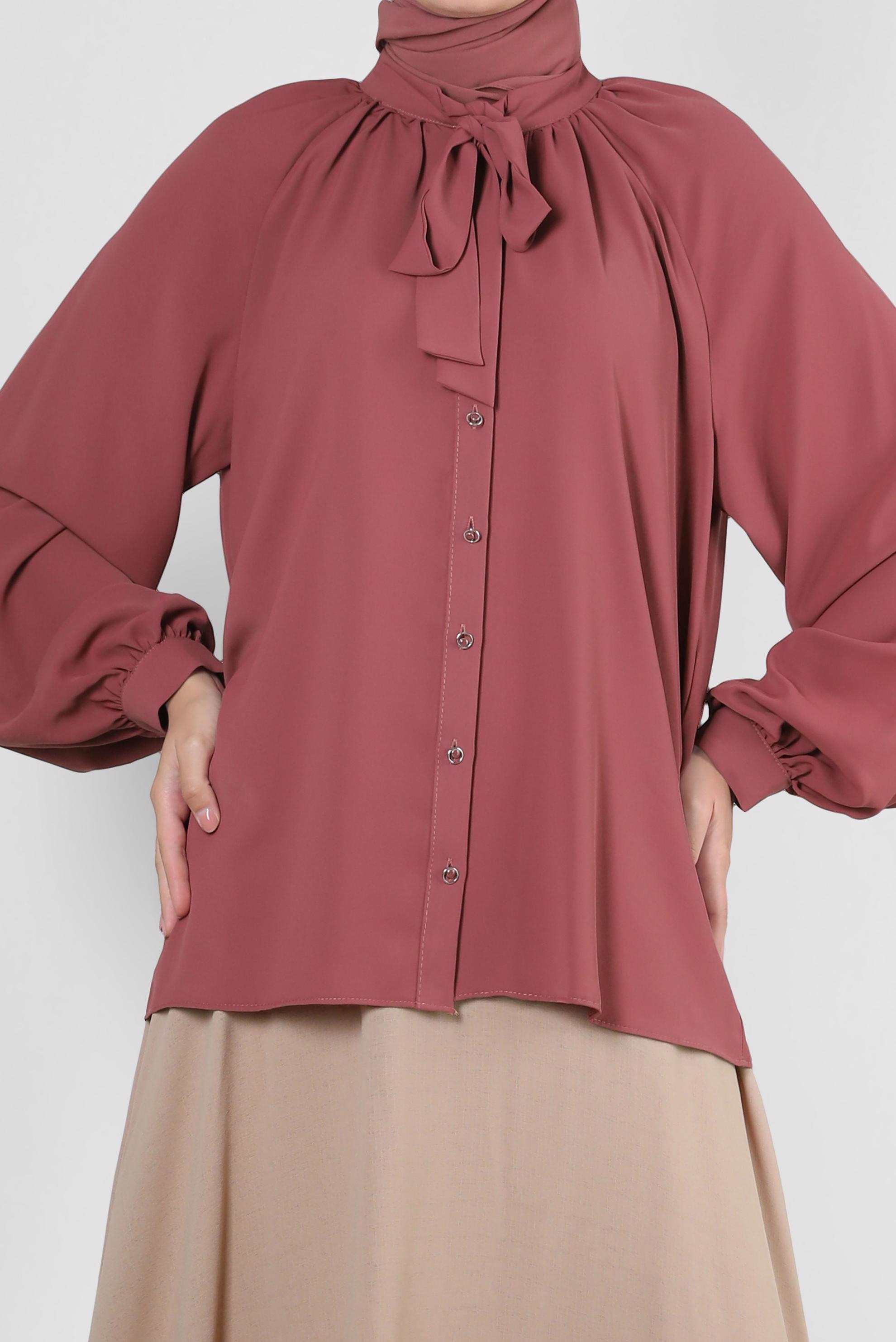 Tesettür giyim PEMBE YAKASI BAĞLAMA DETAYLI BLUZ 43869