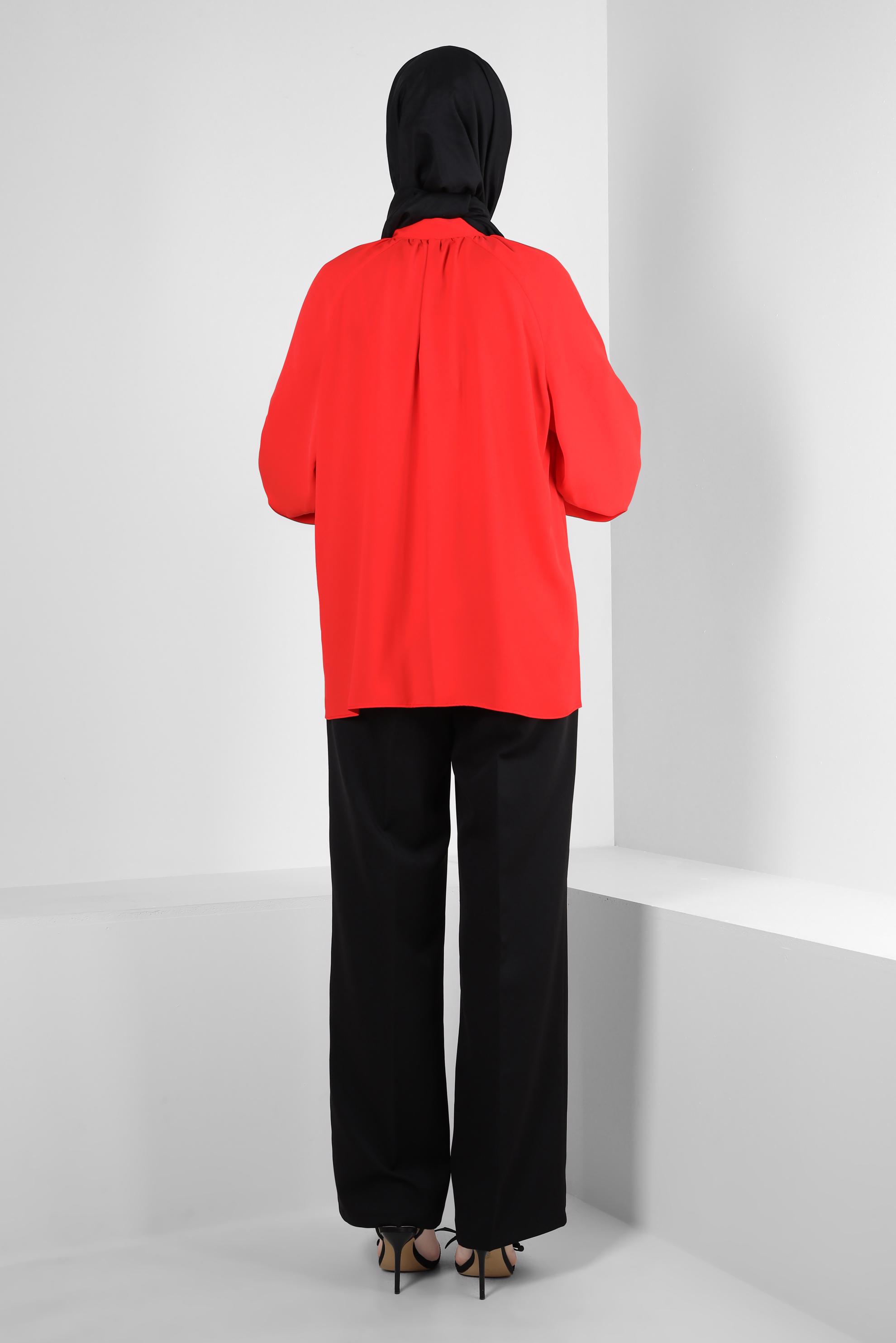 Vêtements hijab ROUGE BLOUSE À COL NOUÉ 43869