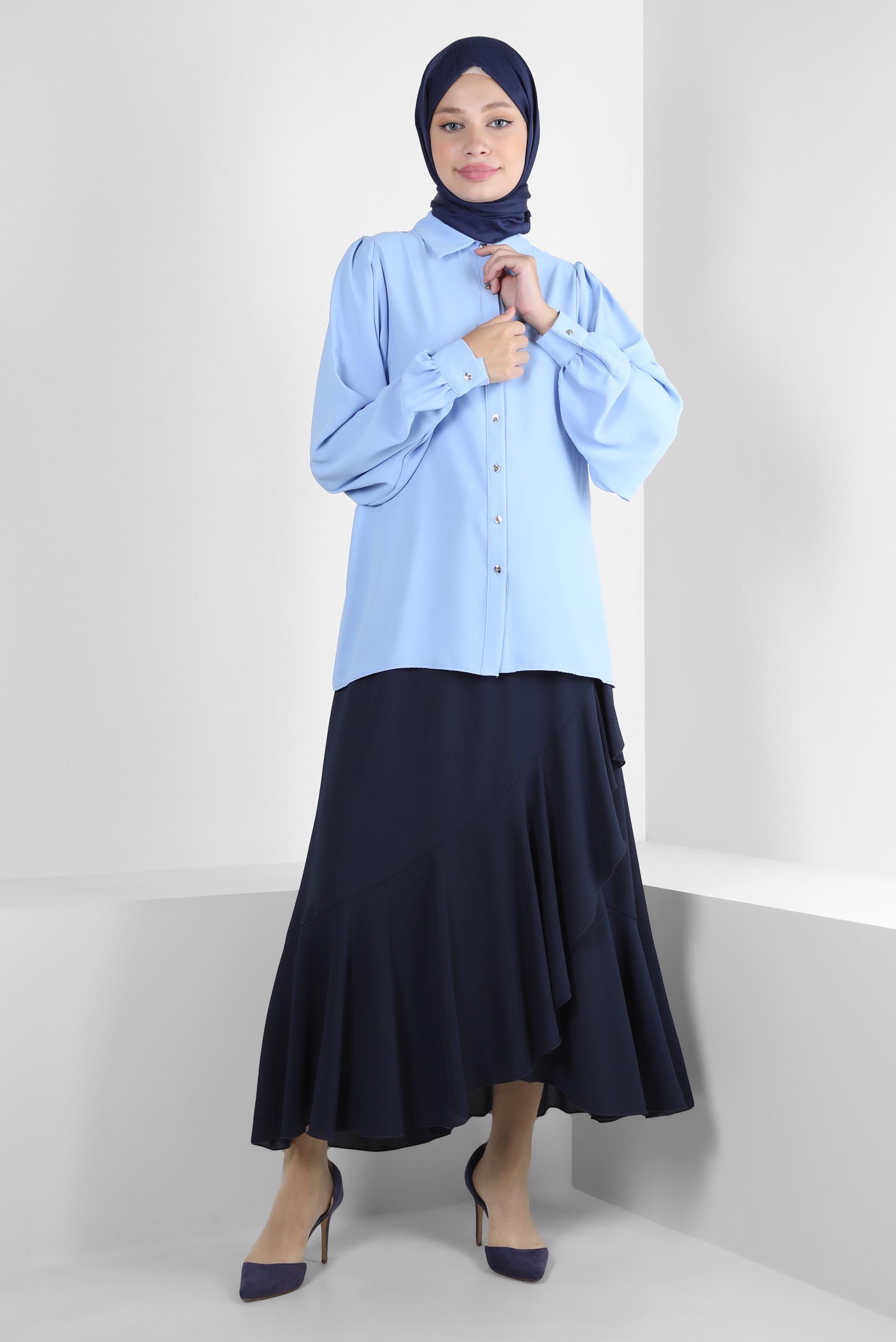 Vêtements hijab BLEU BLOUSE À BOUTONS 43870