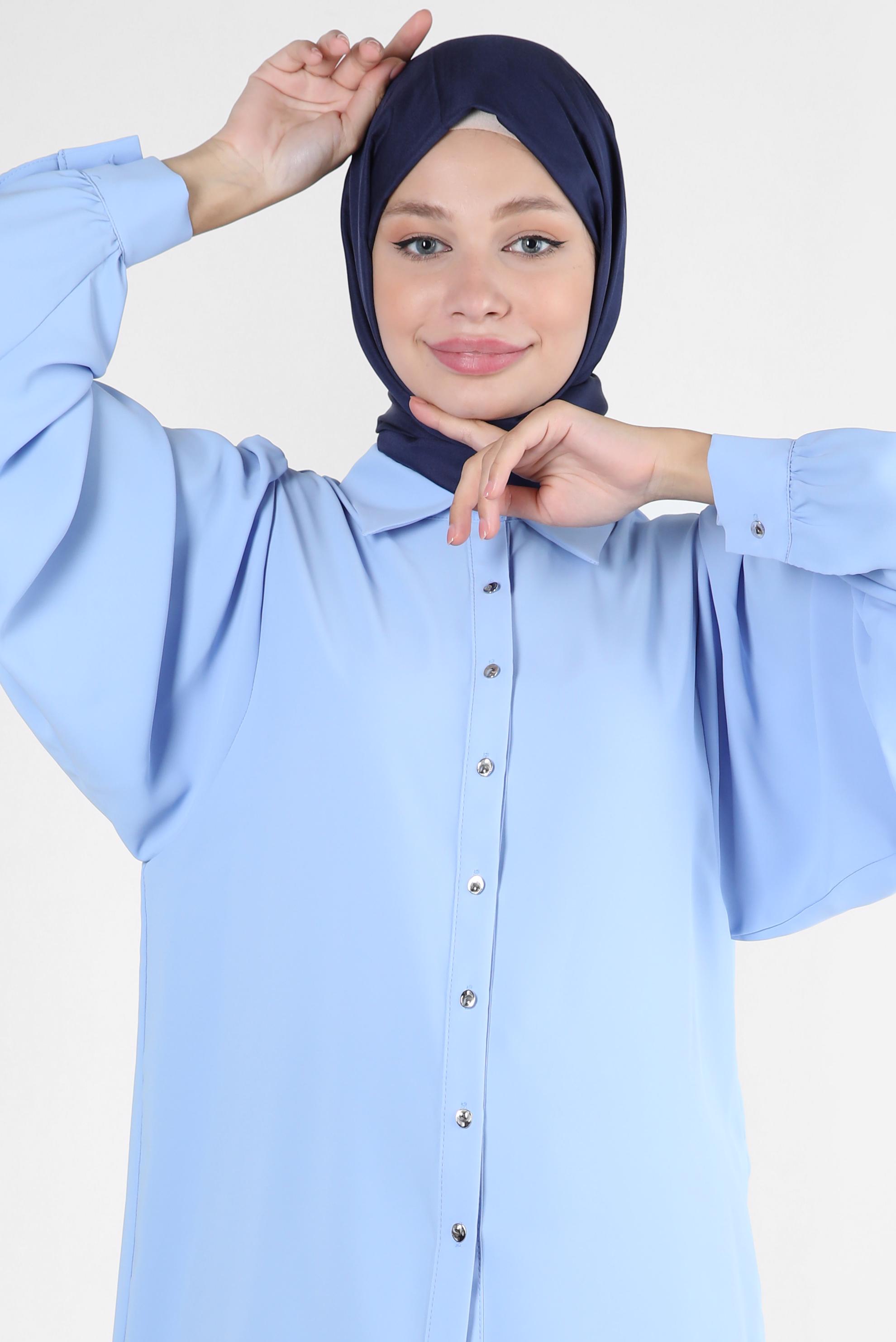 Vêtements hijab BLEU BLOUSE À BOUTONS 43870