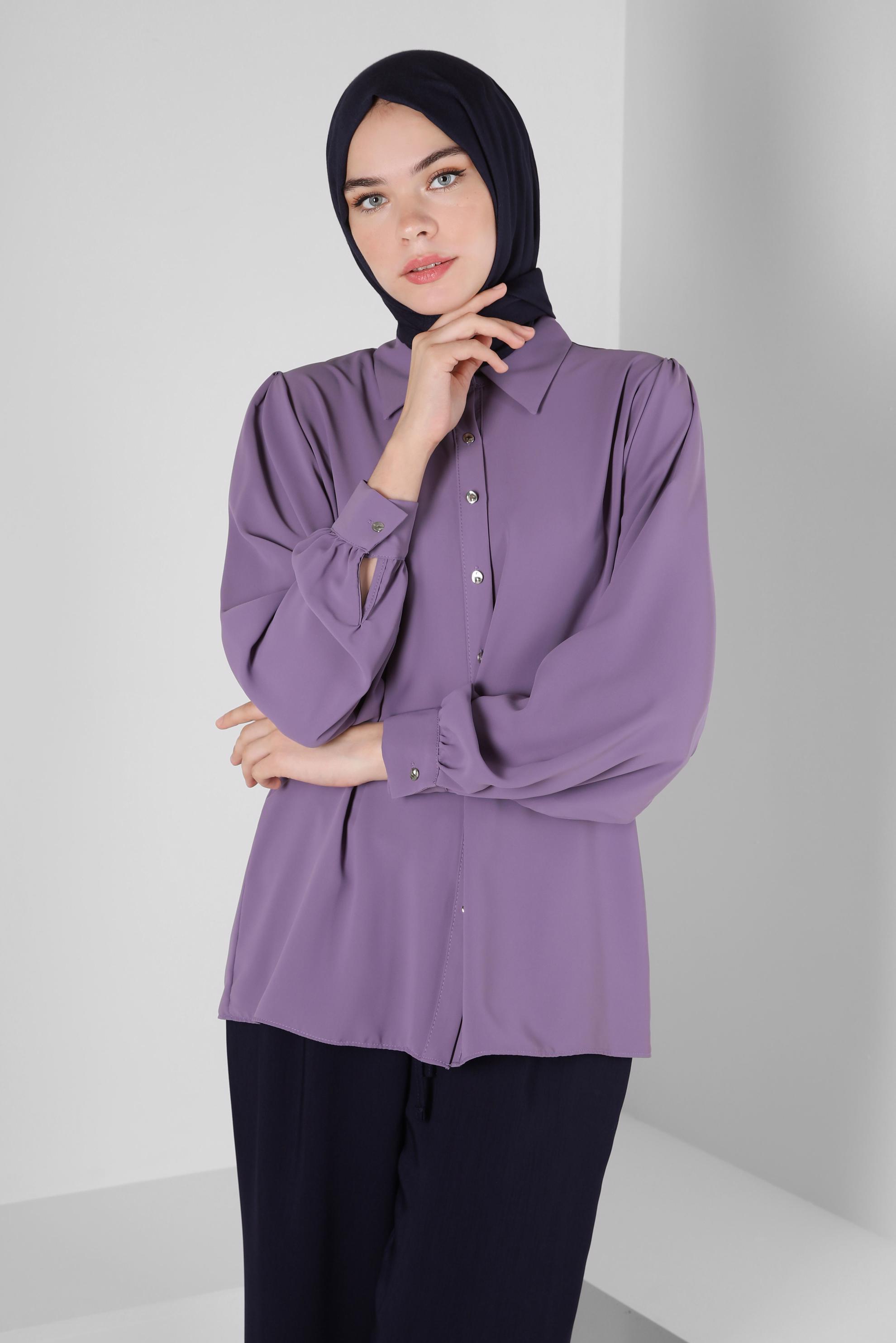 Tesettür giyim MOR BALON KOL DÜĞMELİ BLUZ 43870
