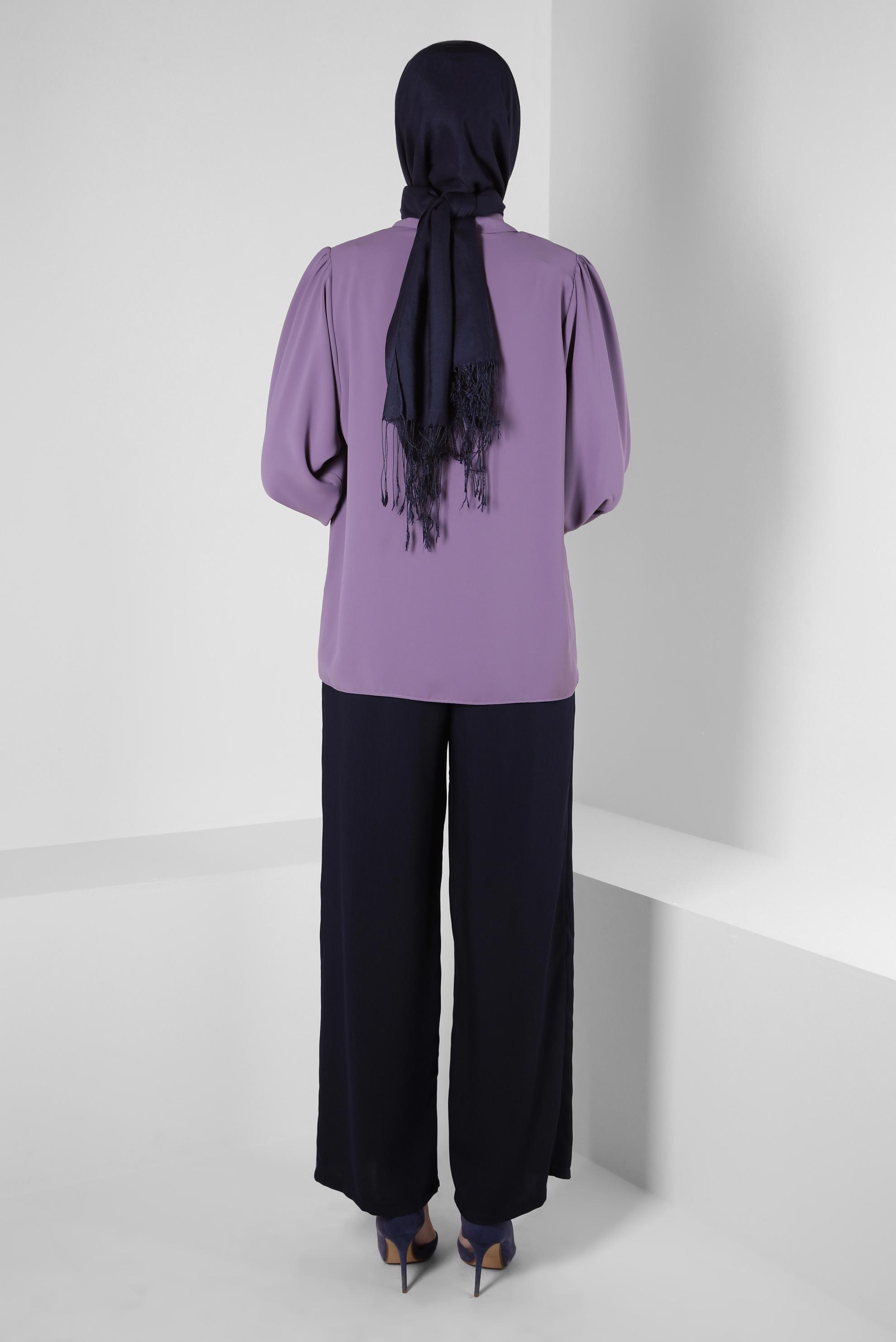 Tesettür giyim MOR BALON KOL DÜĞMELİ BLUZ 43870