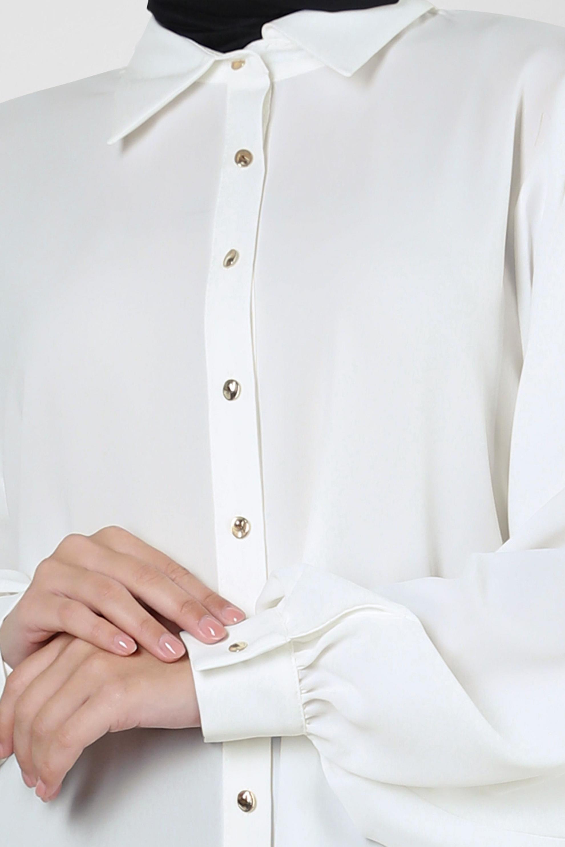 Tesettür giyim BEYAZ BALON KOL DÜĞMELİ BLUZ 43870