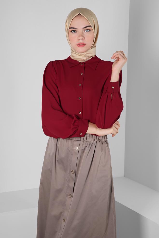 Tesettür giyim  BALON KOL DÜĞMELİ BLUZ 43870 - ALVİNA