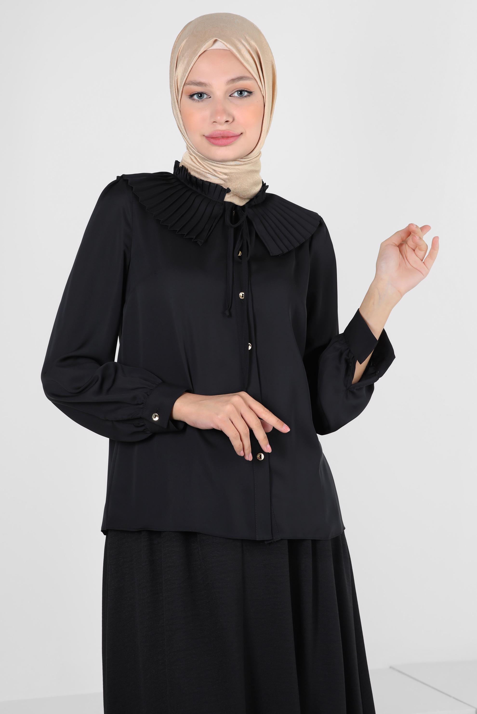 Vêtements hijab NOIR BLOUSE PLISSÉE À BOUTONS 43897
