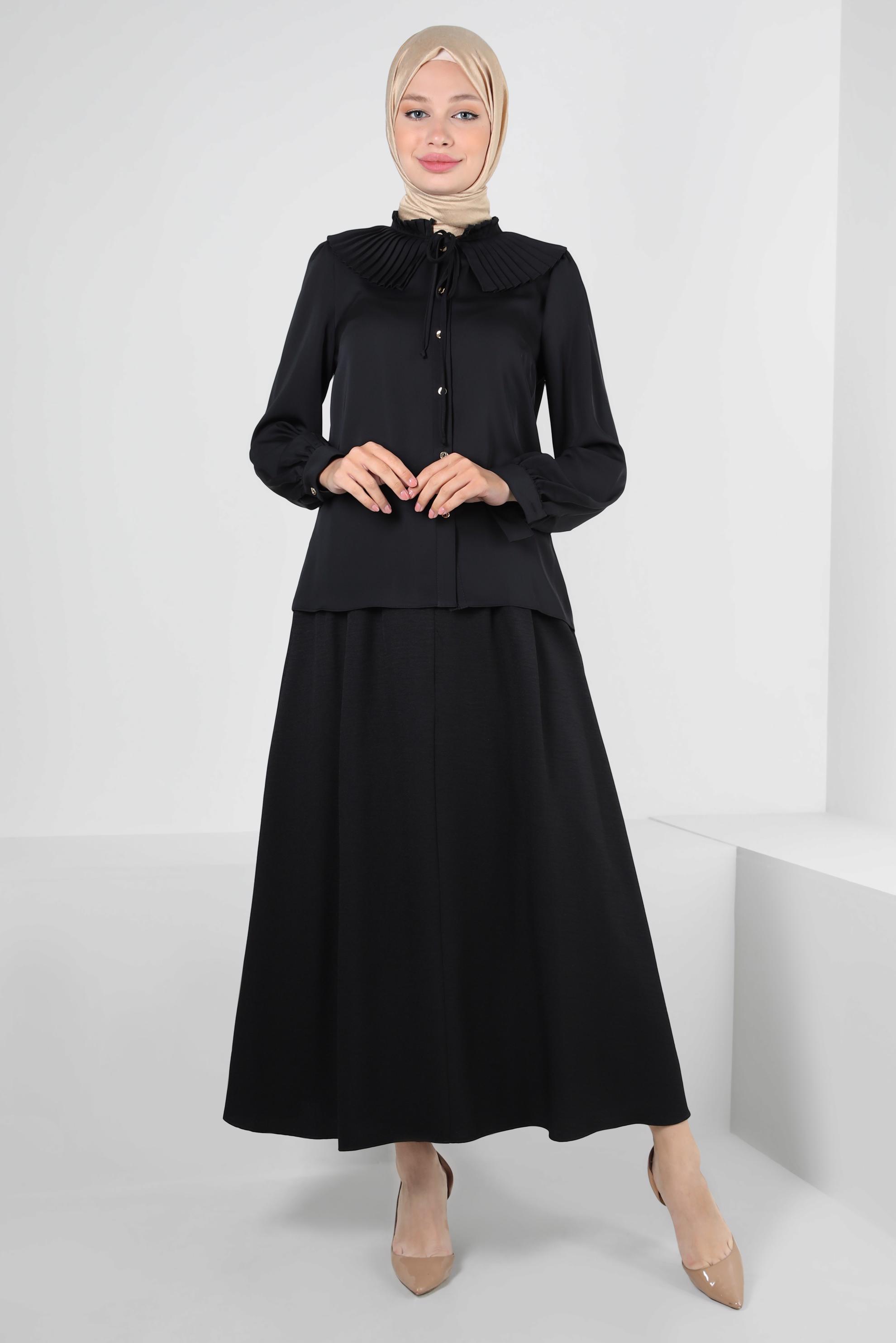 Vêtements hijab NOIR BLOUSE PLISSÉE À BOUTONS 43897