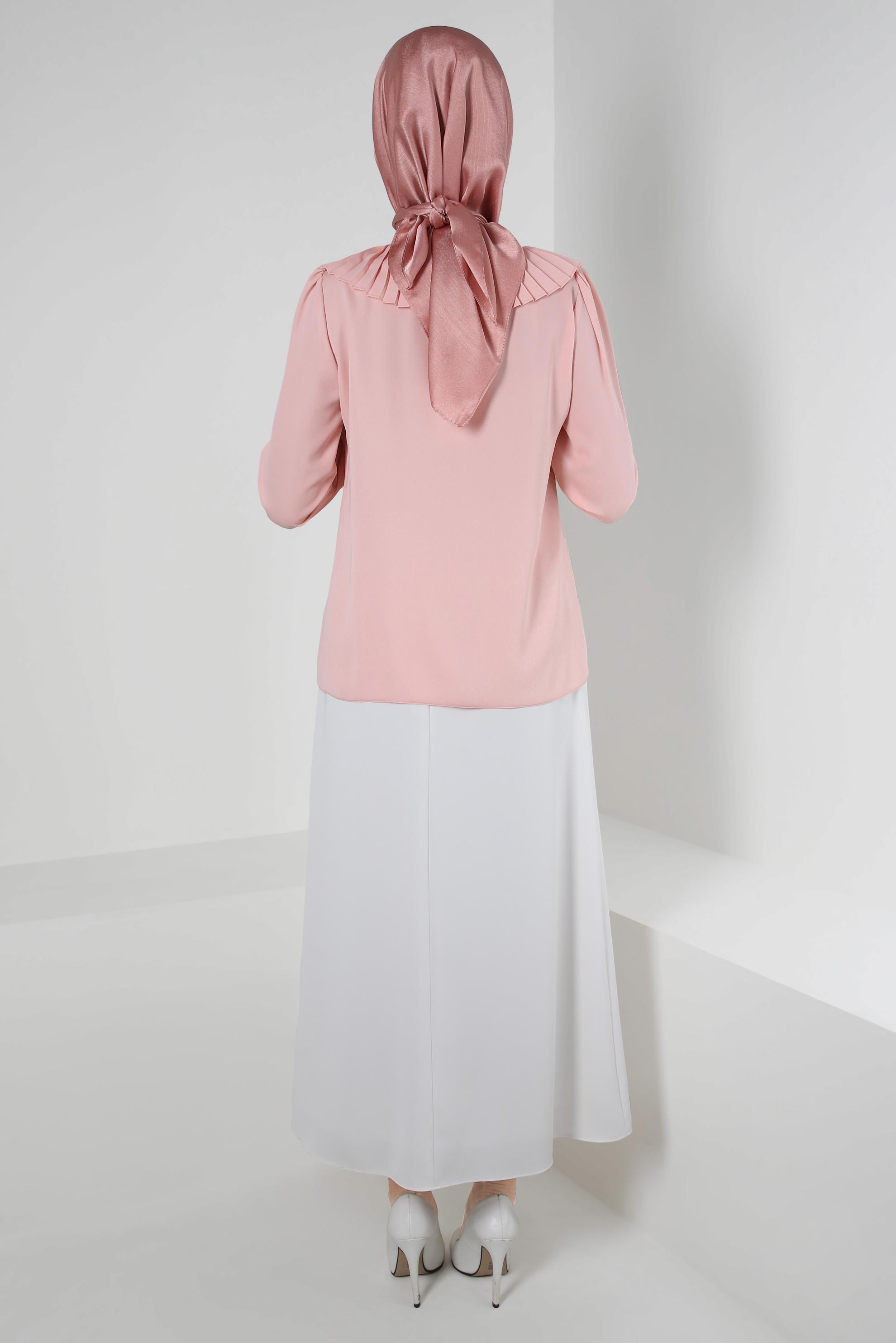 Tesettür giyim PEMBE PİLİSE DETAYLI DÜĞMELİ BLUZ 43897