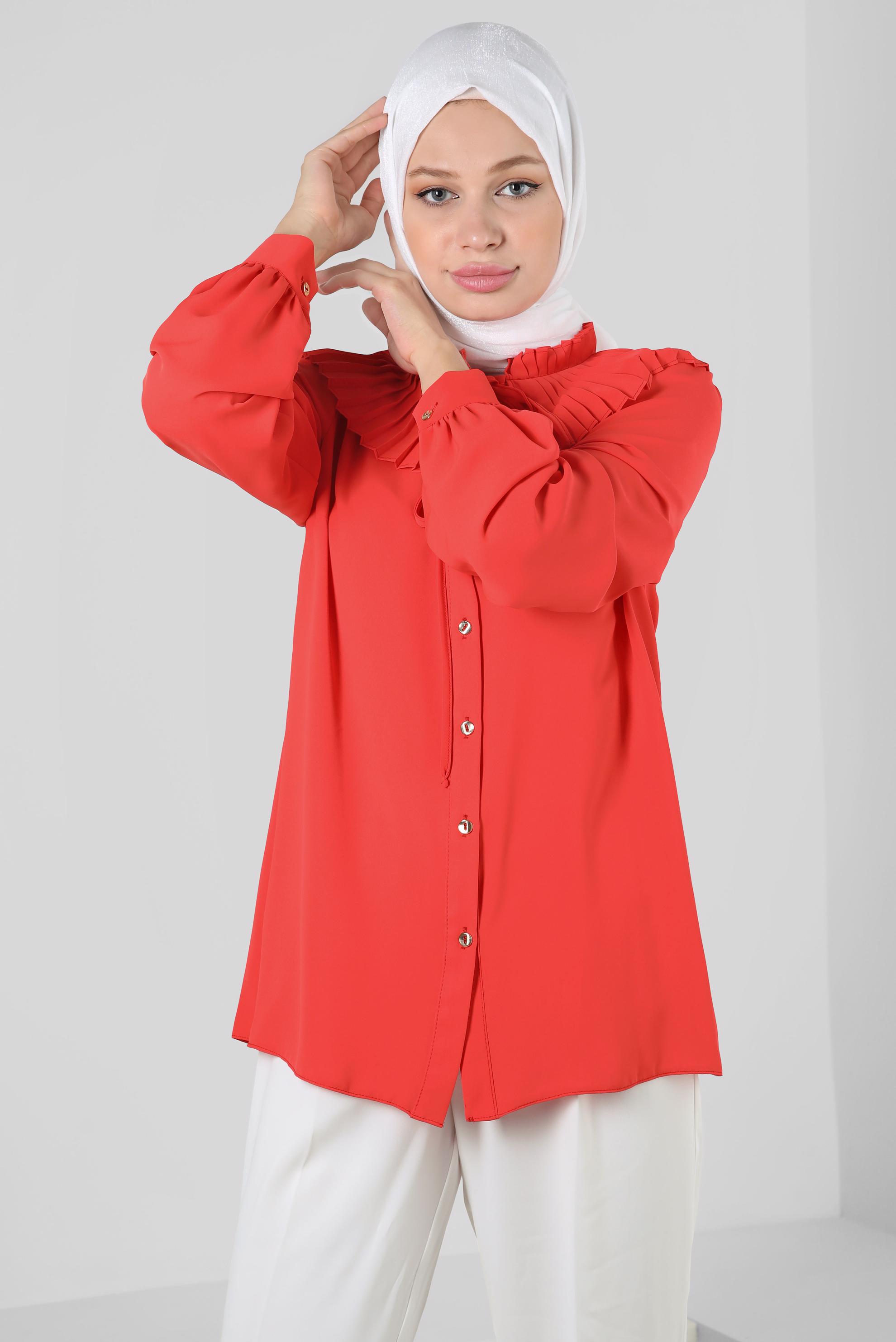 Vêtements hijab ROUGE BLOUSE PLISSÉE À BOUTONS 43897