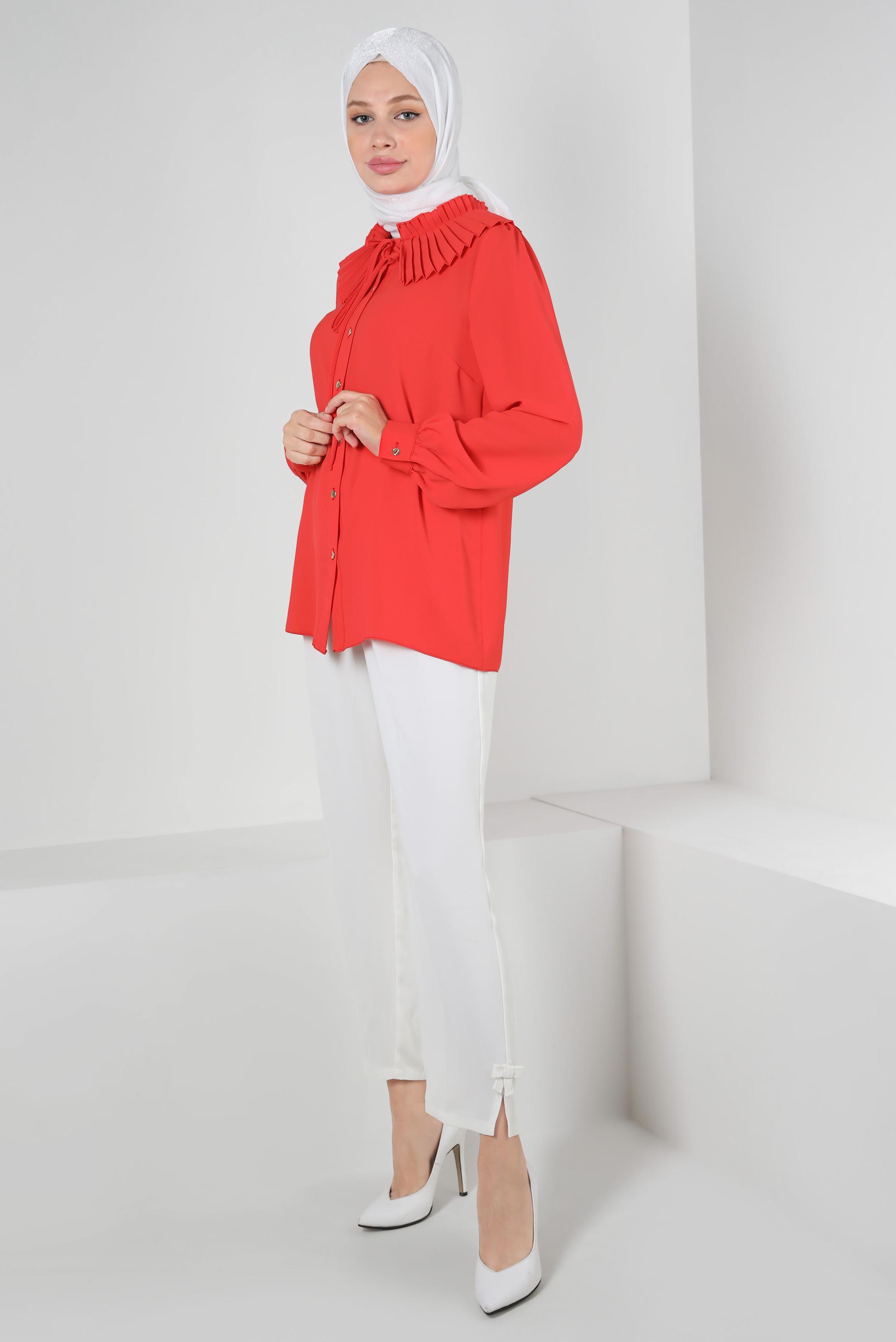 Vêtements hijab ROUGE BLOUSE PLISSÉE À BOUTONS 43897