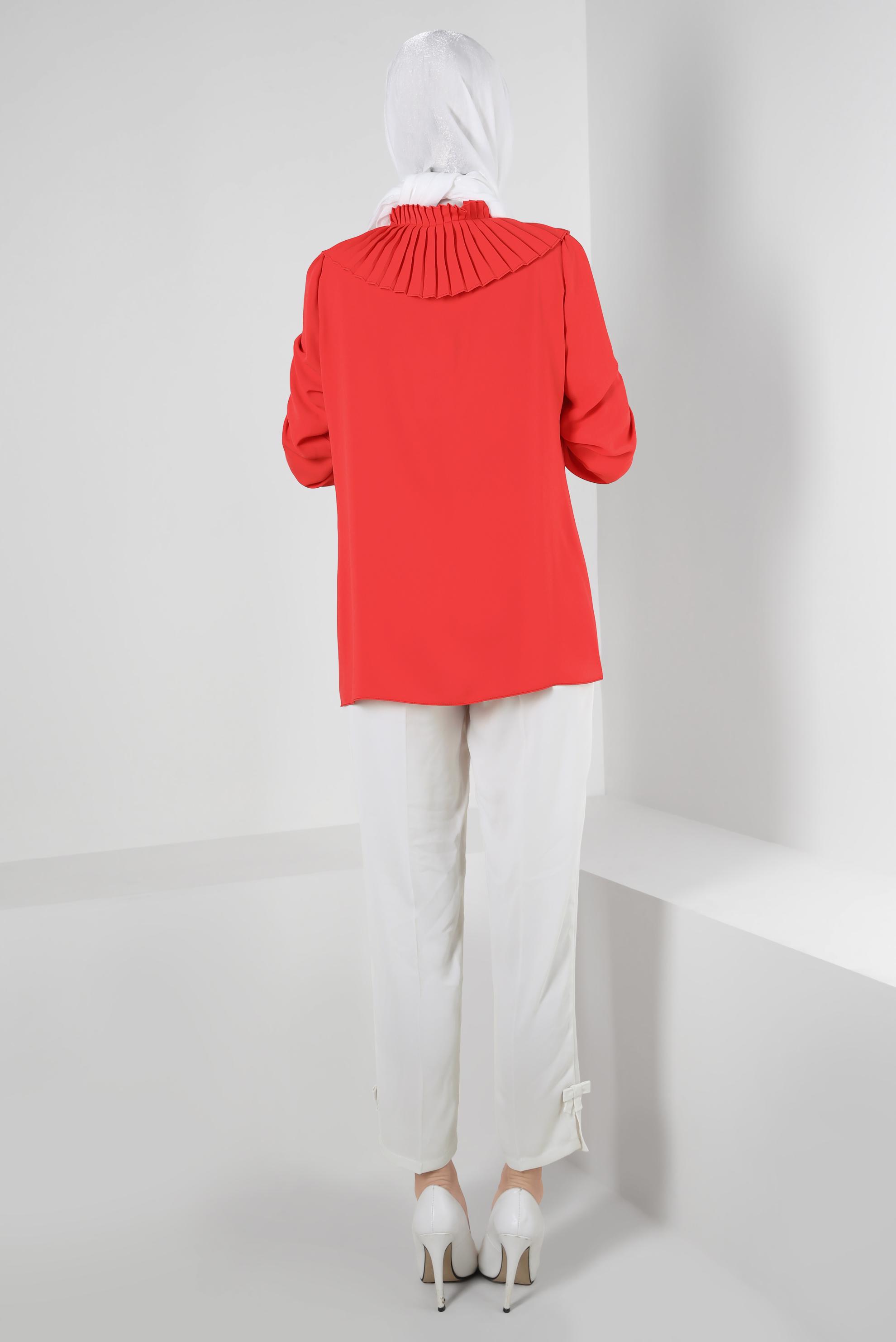 Vêtements hijab ROUGE BLOUSE PLISSÉE À BOUTONS 43897
