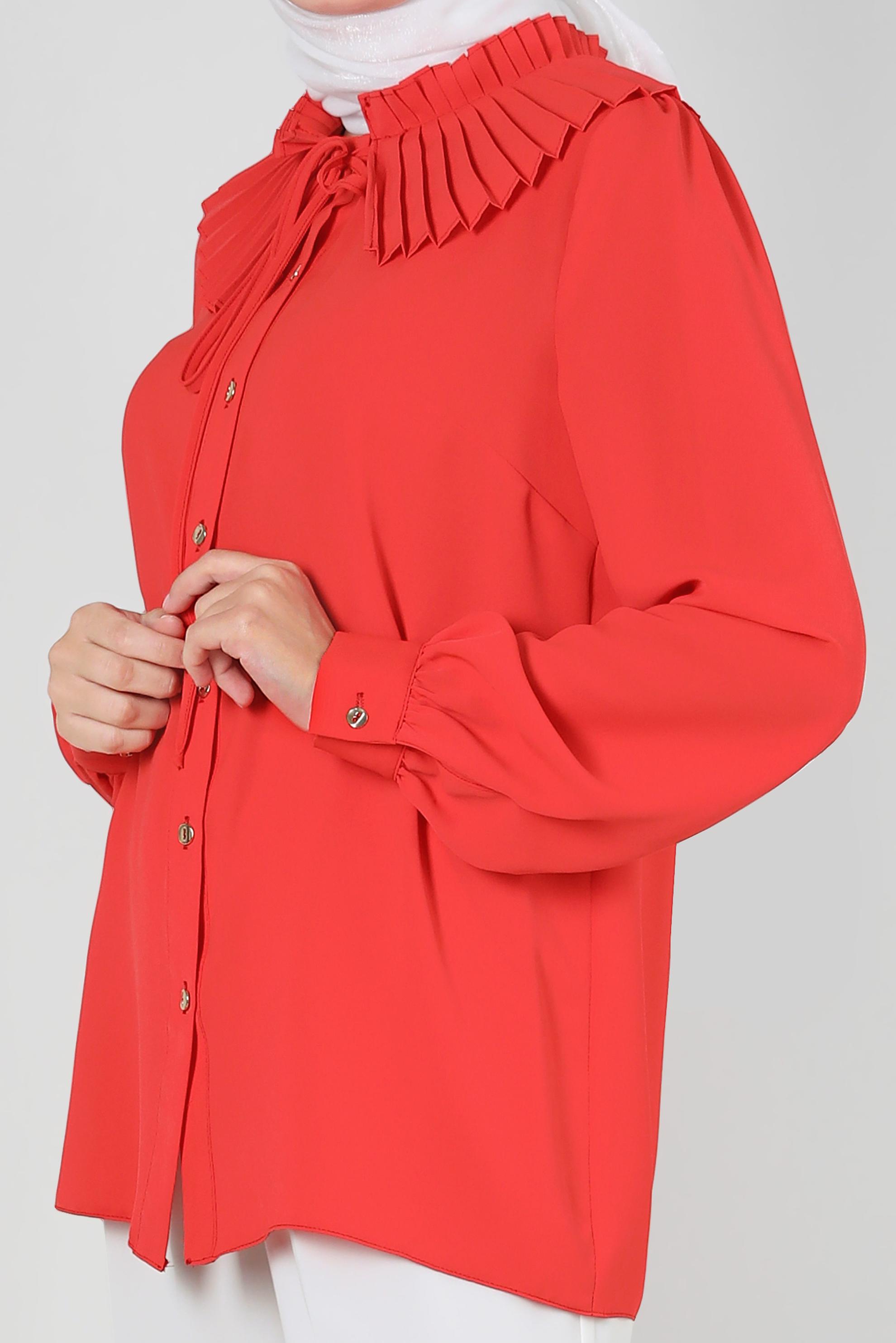 Vêtements hijab ROUGE BLOUSE PLISSÉE À BOUTONS 43897
