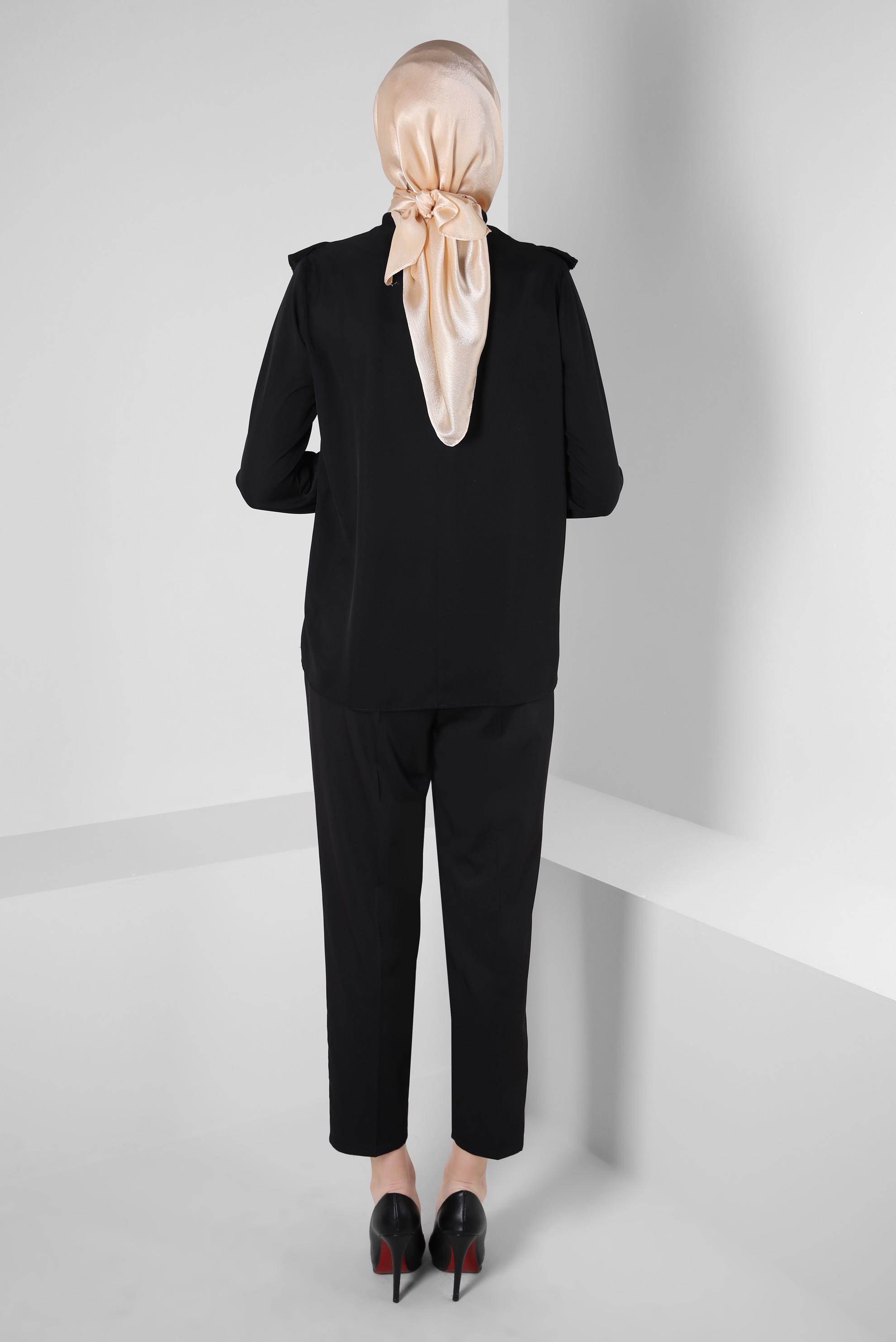 Tesettür giyim SİYAH PİLİSE DETAYLI BLUZ 43898