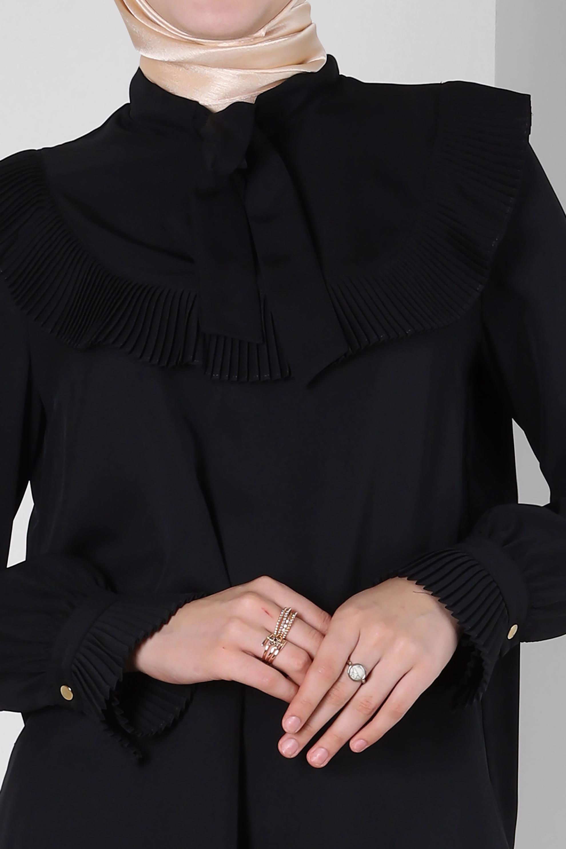 Tesettür giyim SİYAH PİLİSE DETAYLI BLUZ 43898