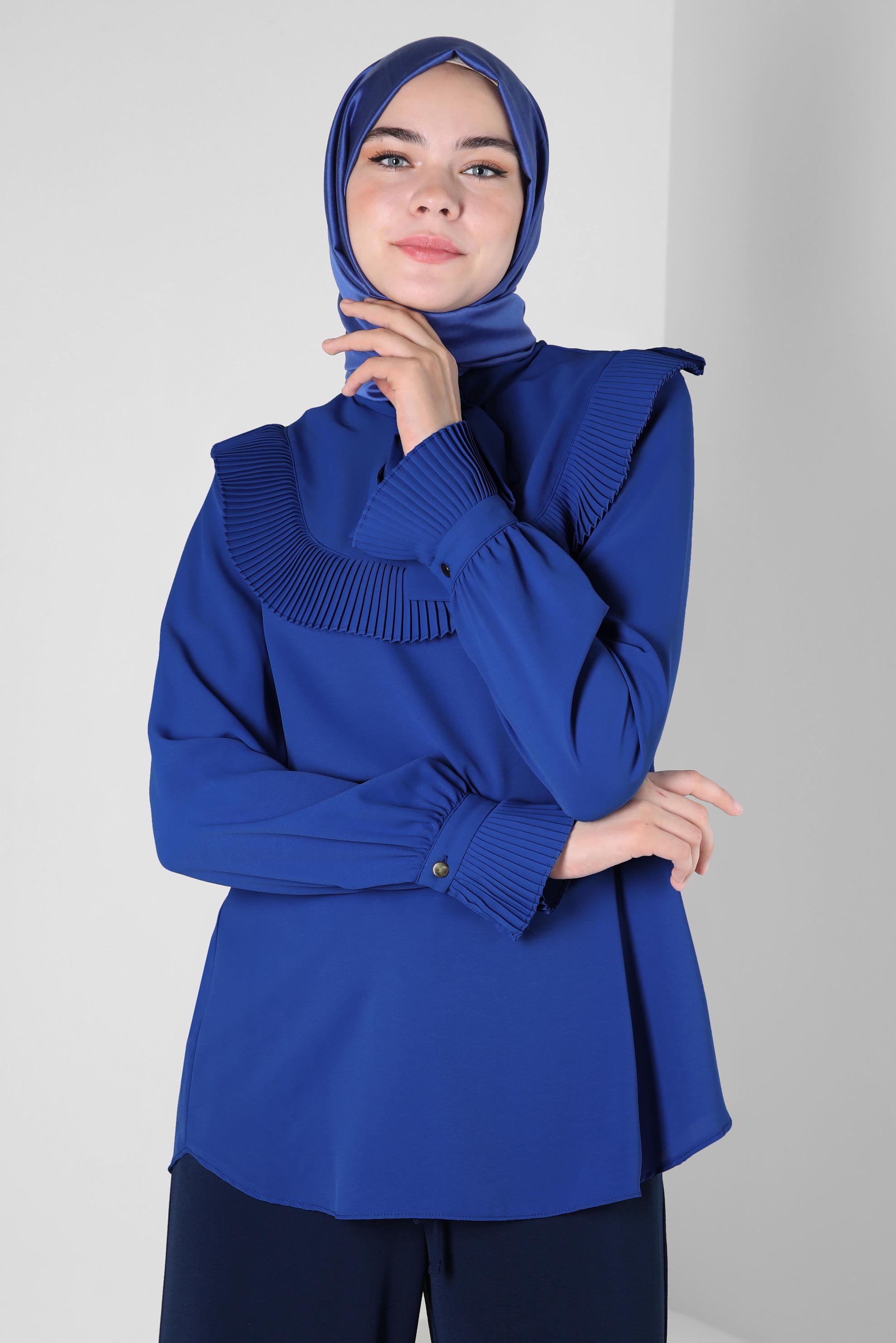 Hijab clothing NAVY BLUE PLEATED BLOUSE 43898