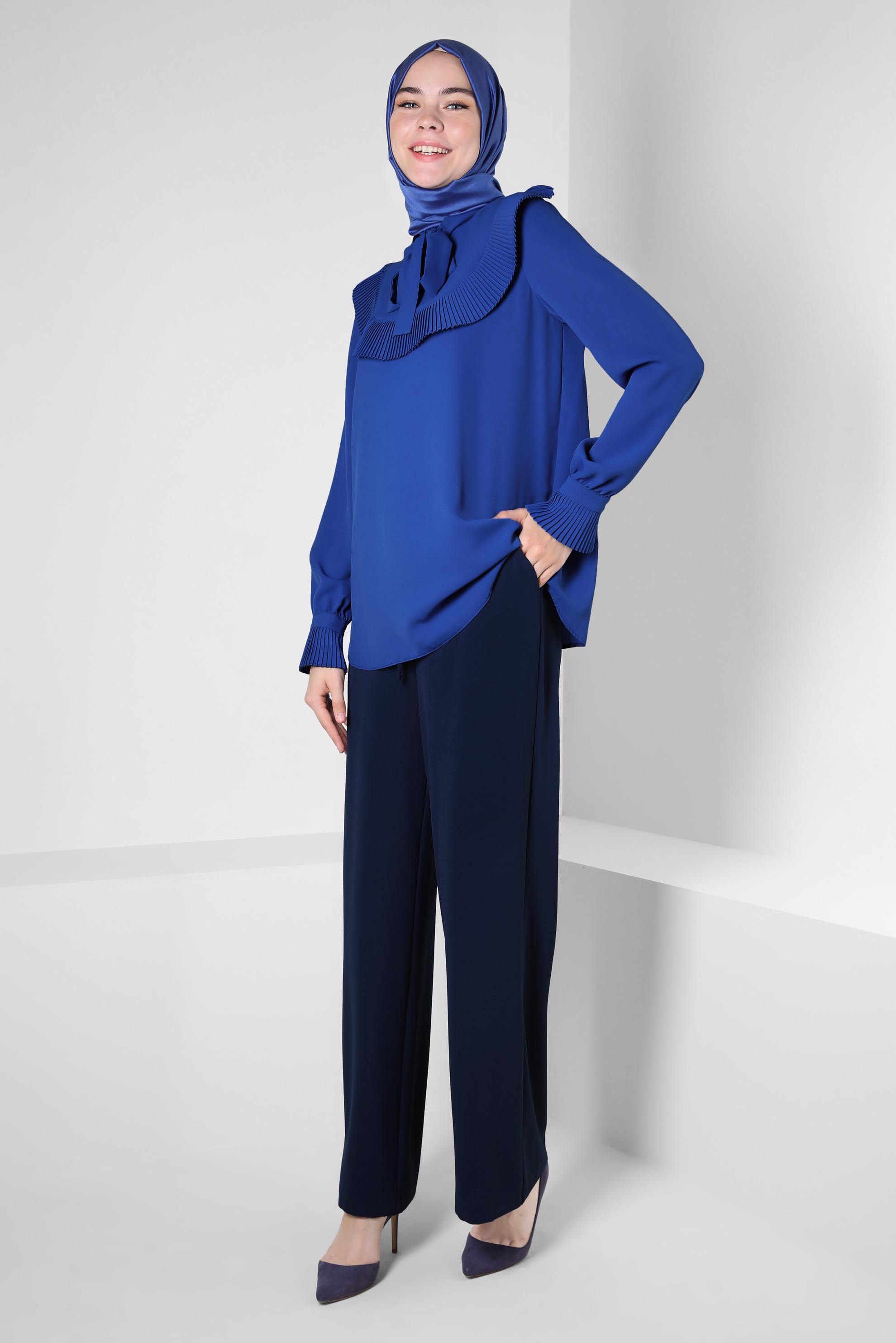 Hijab clothing NAVY BLUE PLEATED BLOUSE 43898