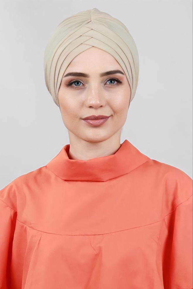 Vêtements hijab BEIGE ALVINA 3 BANDES CAPOT 40102 - ALVİNA