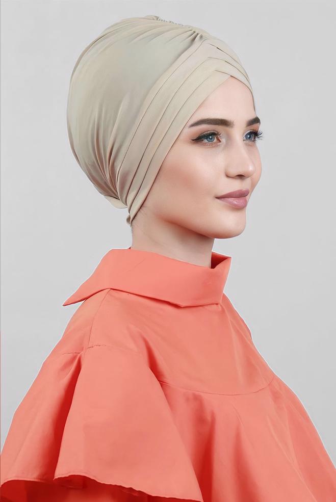 Vêtements hijab BEIGE ALVINA 3 BANDES CAPOT 40102 - ALVİNA