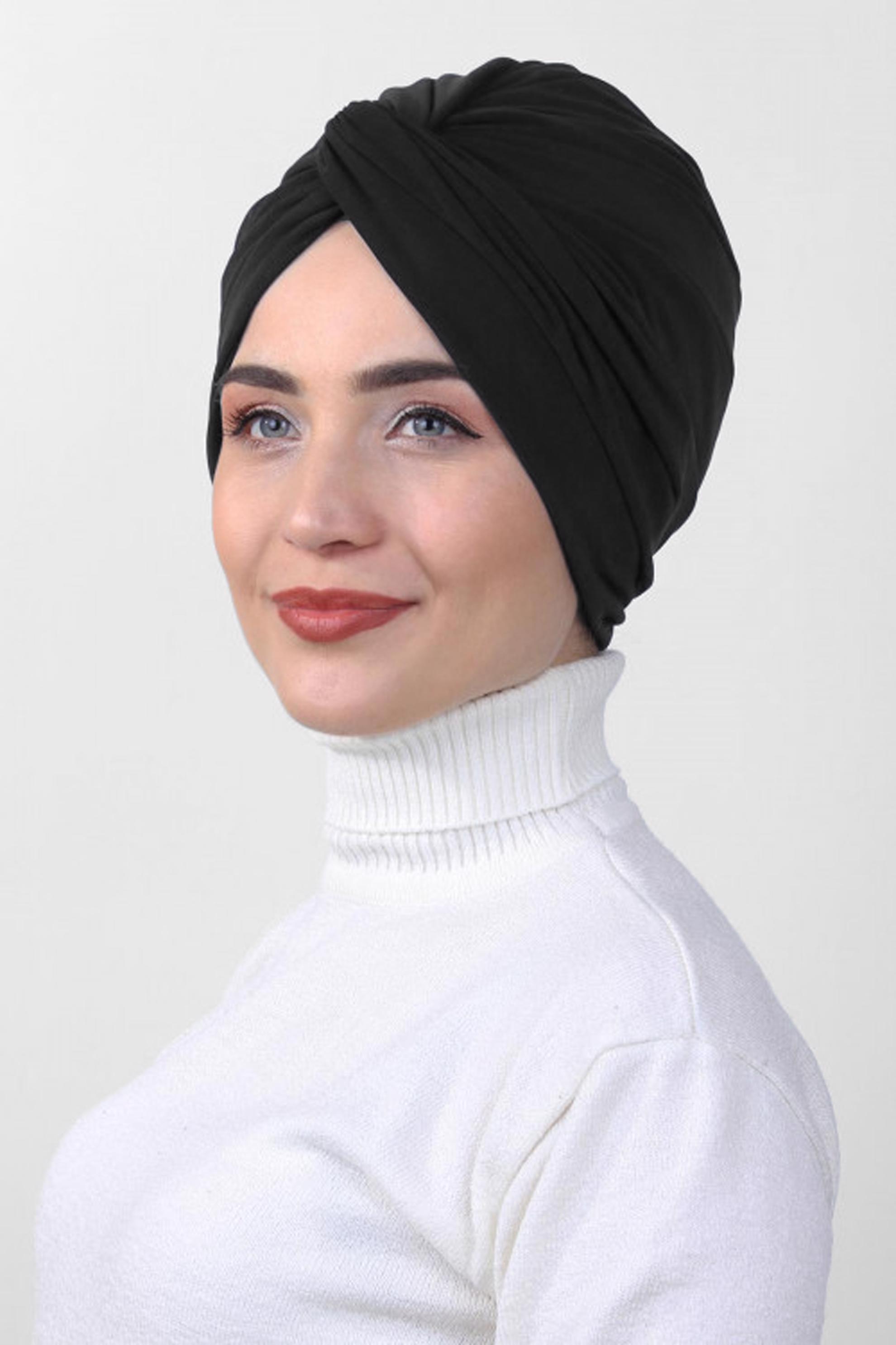 Tesettür giyim SİYAH ALVİNA HAZIR DÜĞÜM BONE 40121