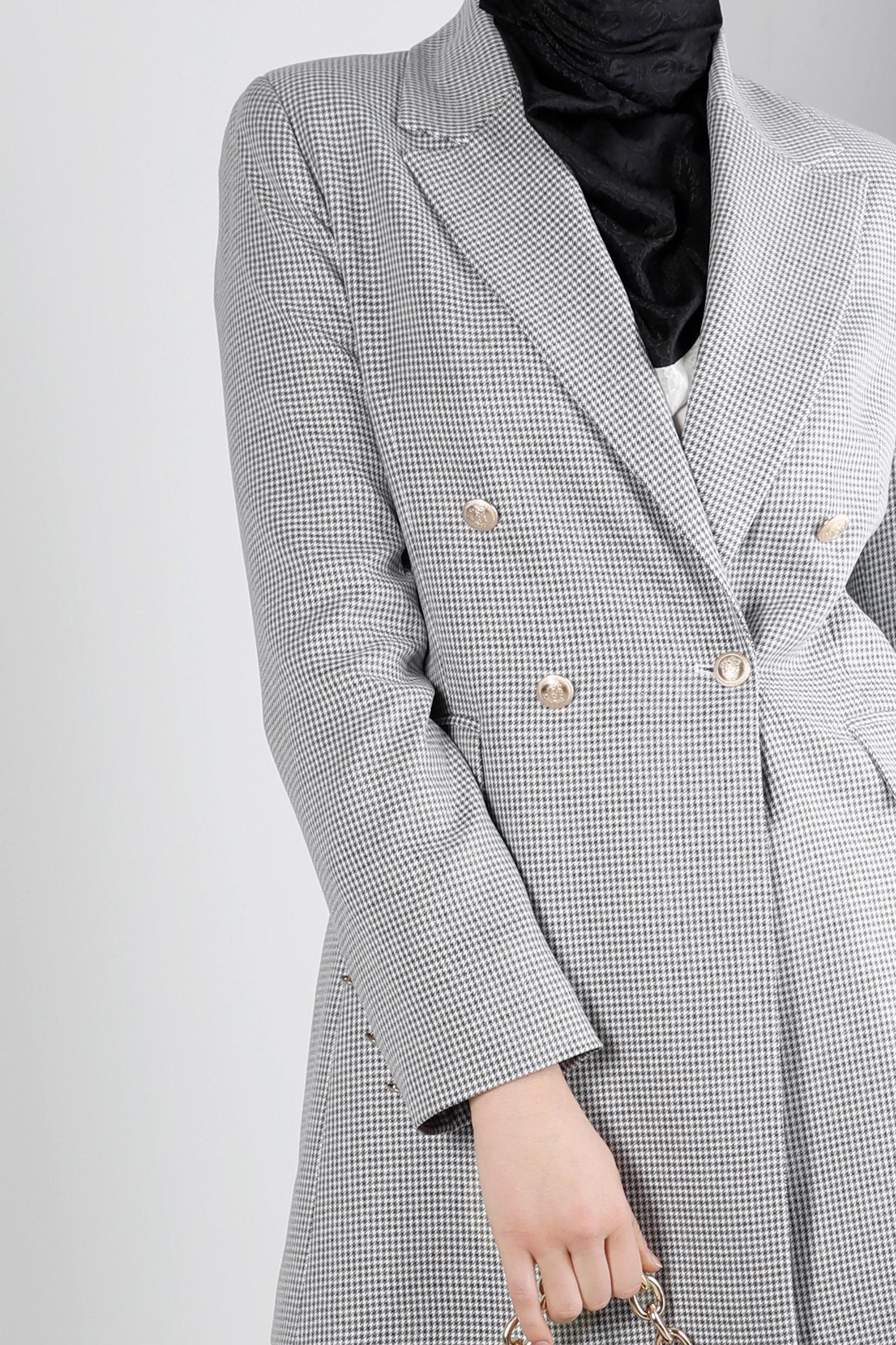 Tesettür giyim SİYAH PÖTİKARE DESENLİ DÜĞMELİ CEKET 43634