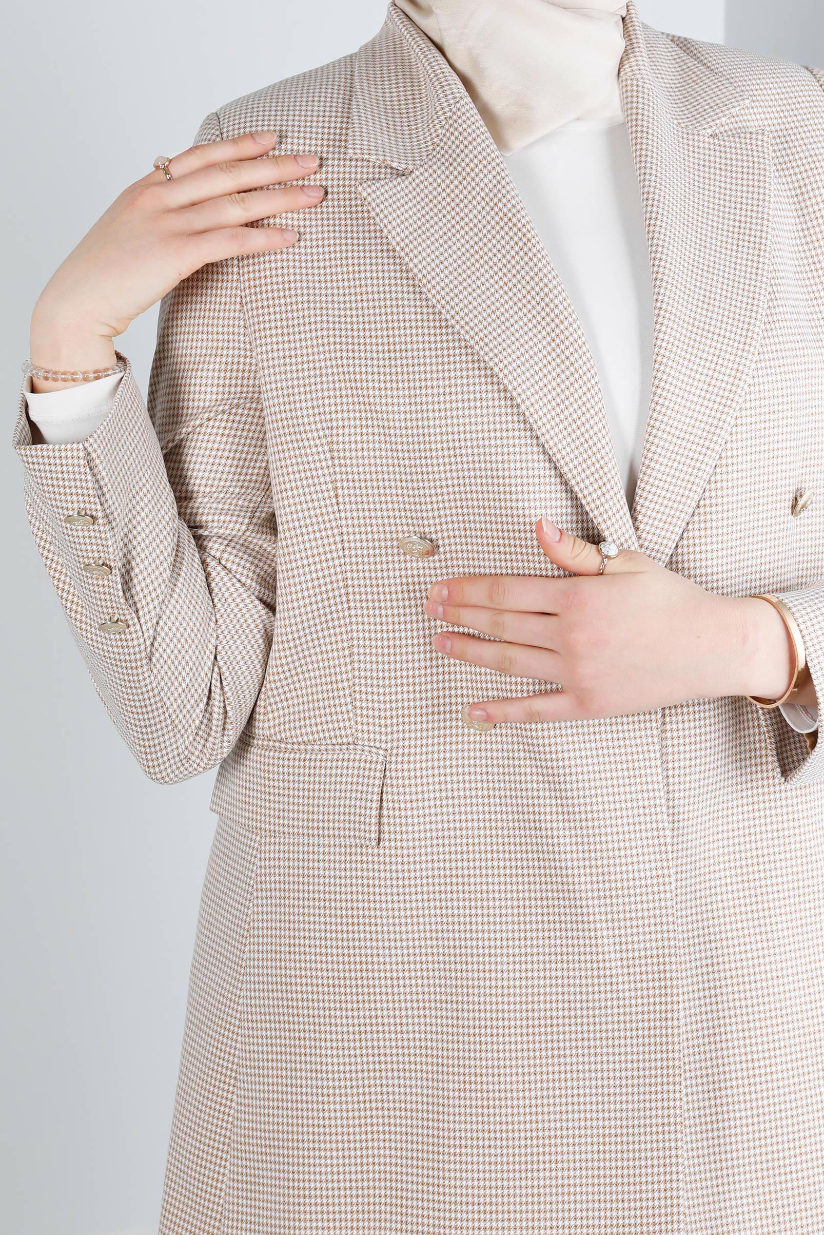 Tesettür giyim KAHVE PÖTİKARE DESENLİ DÜĞMELİ CEKET 43634