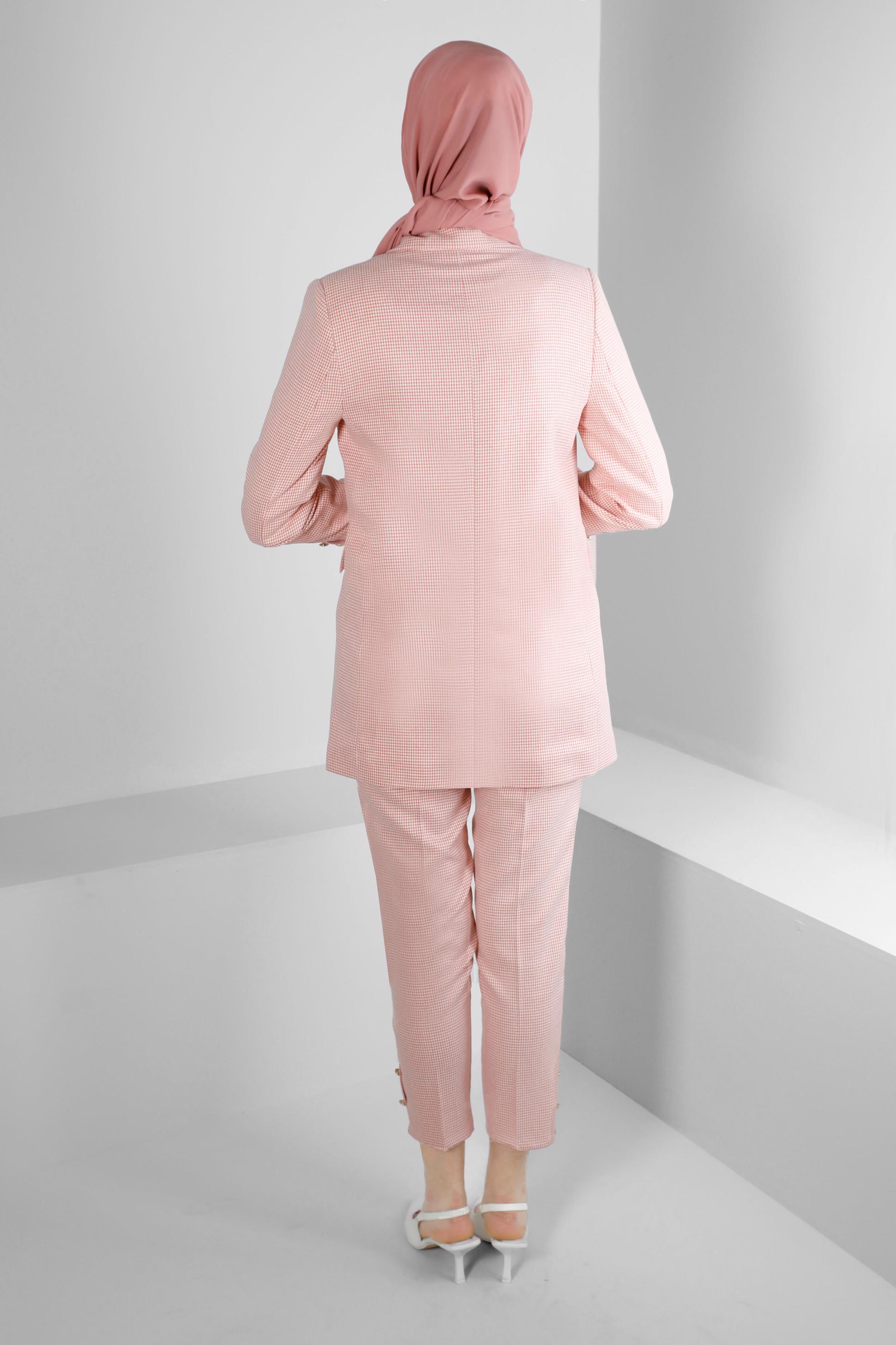 Tesettür giyim TURUNCU PÖTİKARE DESENLİ DÜĞMELİ CEKET 43634