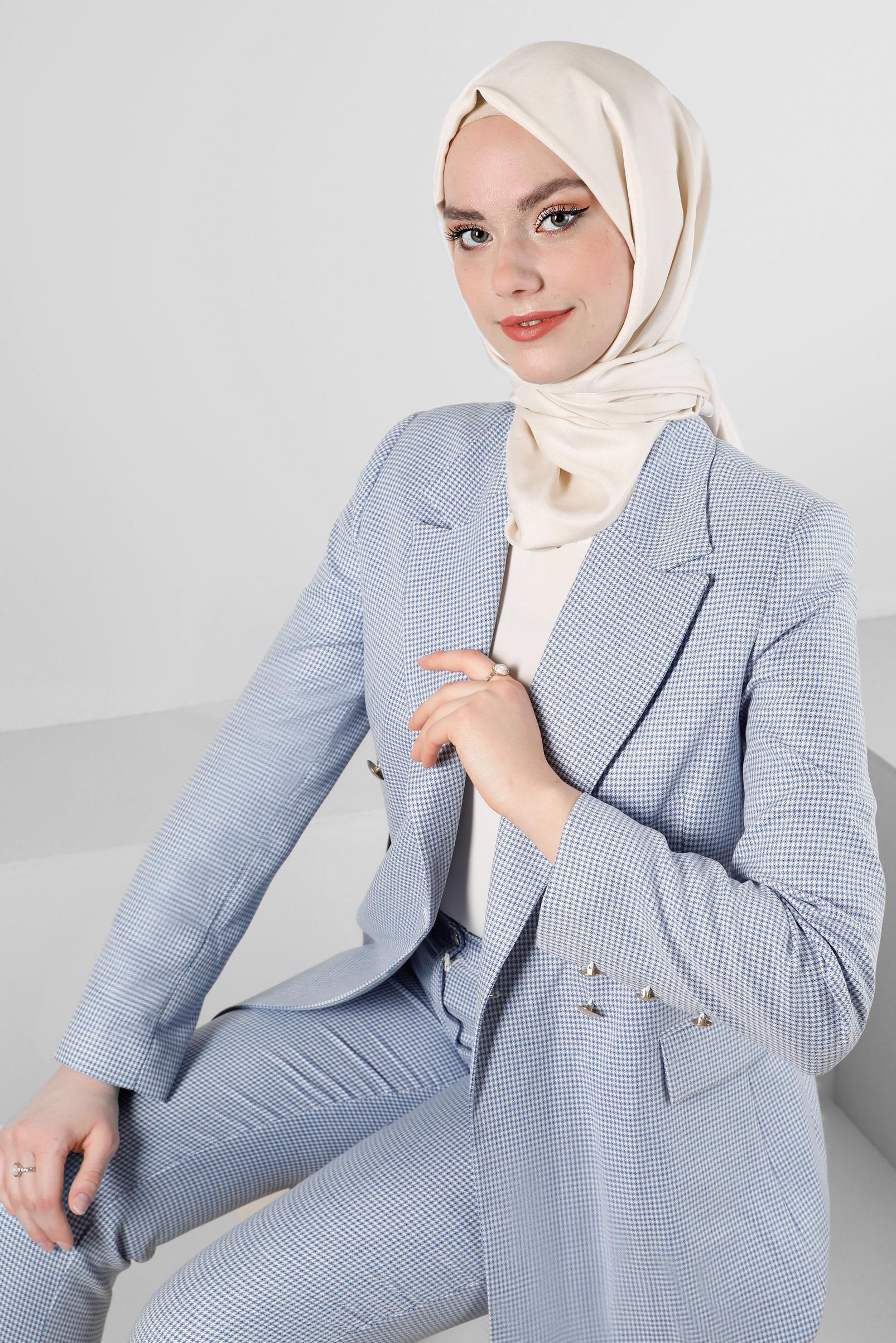 Tesettür giyim LACİVERT PÖTİKARE DESENLİ DÜĞMELİ CEKET 43634