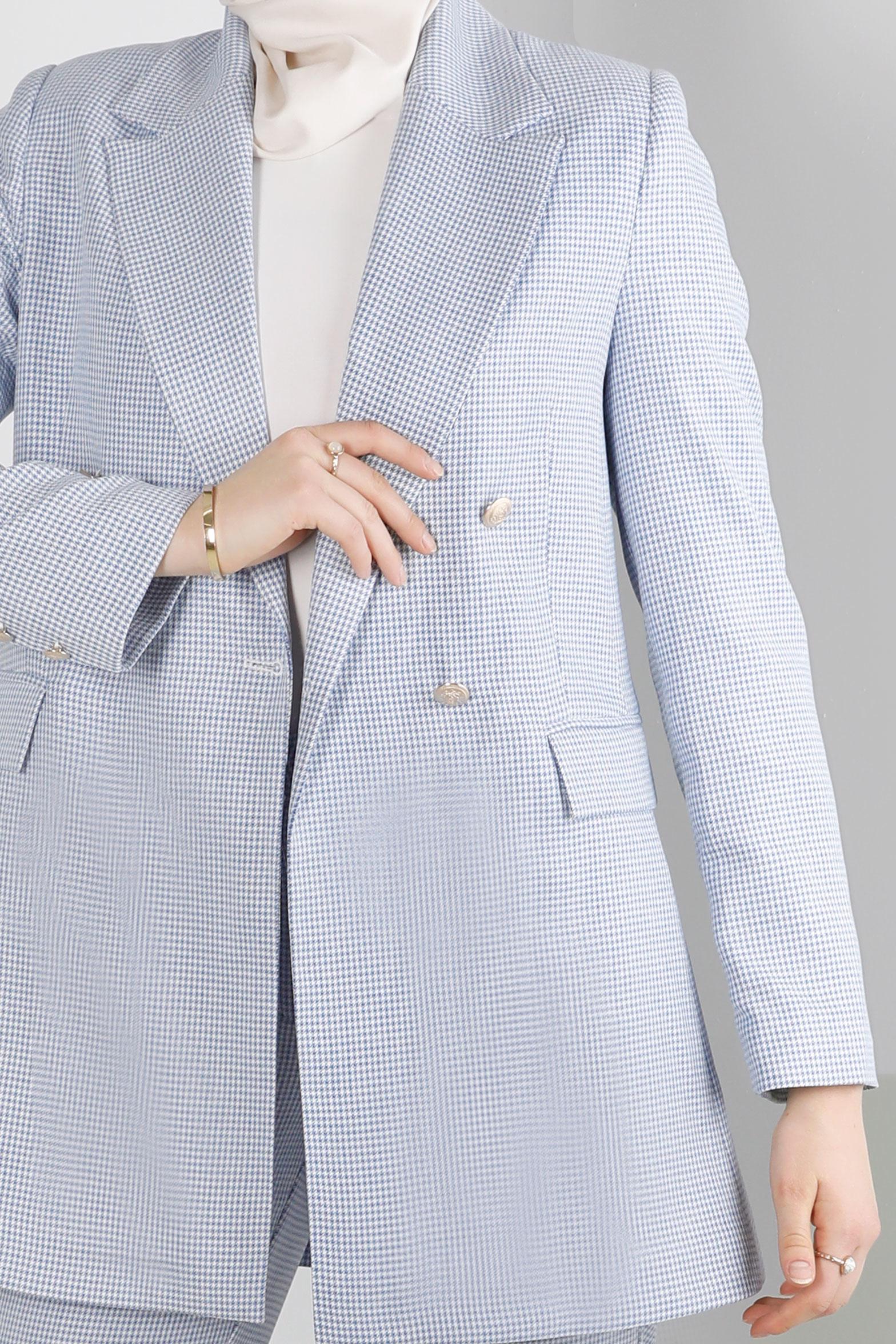 Tesettür giyim LACİVERT PÖTİKARE DESENLİ DÜĞMELİ CEKET 43634