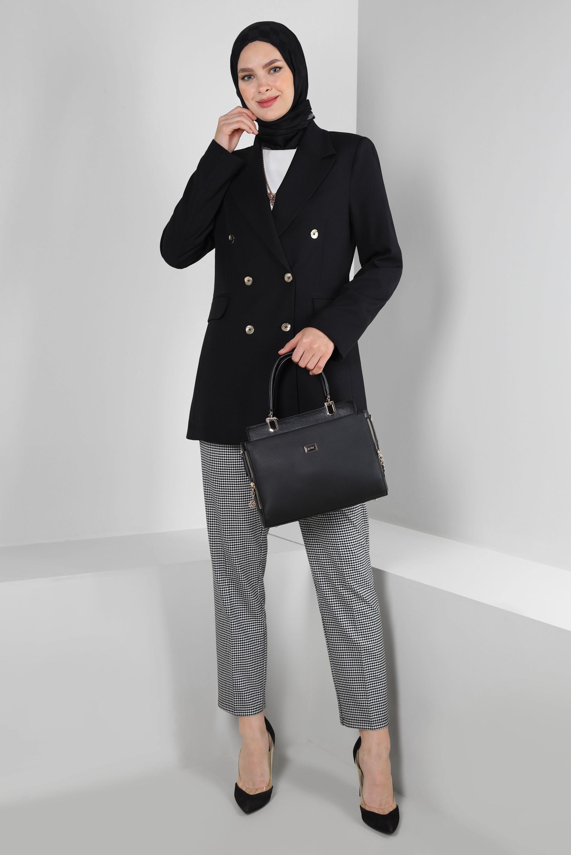 Tesettür giyim SİYAH KRUVAZE YAKA BLAZER CEKET 43848