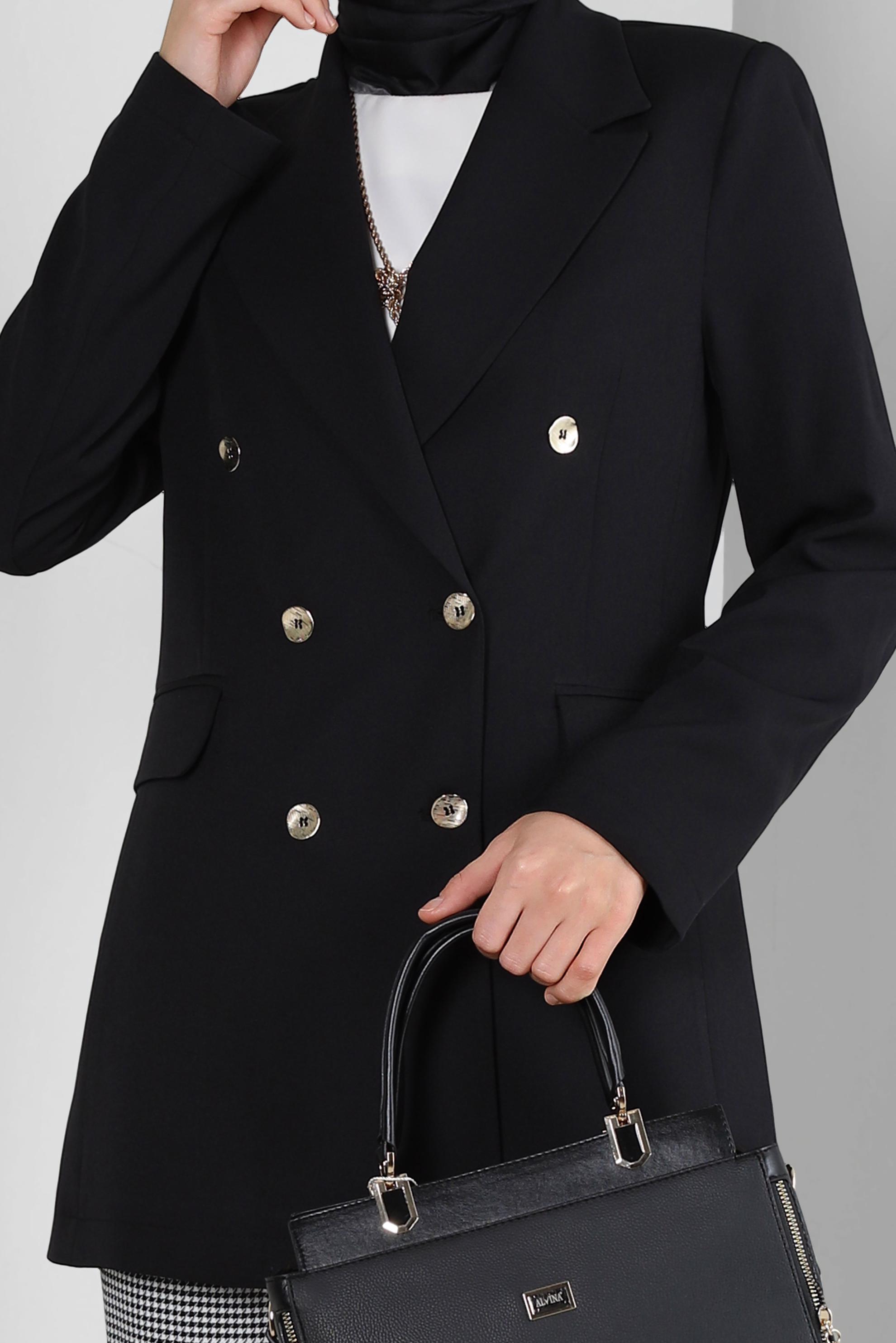 Tesettür giyim SİYAH KRUVAZE YAKA BLAZER CEKET 43848