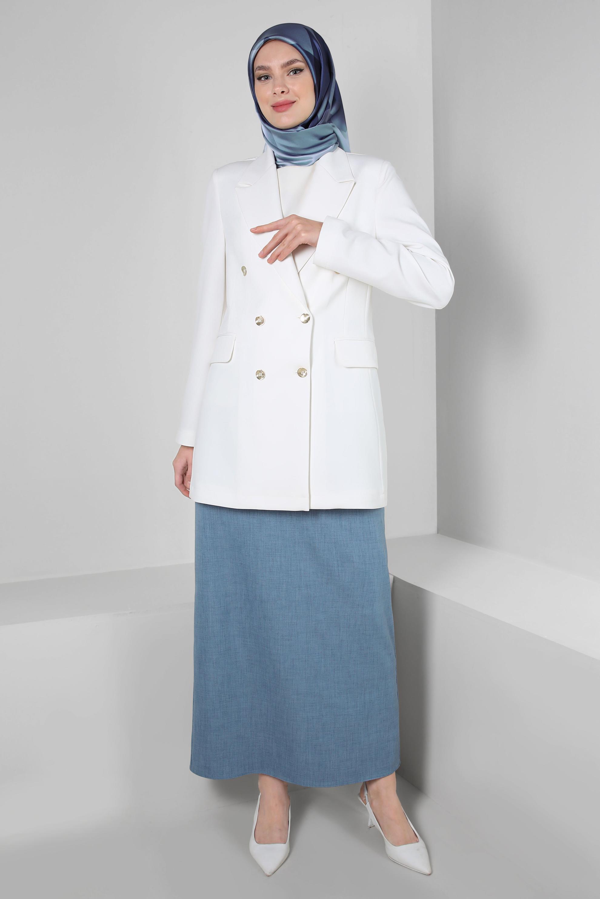 Tesettür giyim BEYAZ KRUVAZE YAKA BLAZER CEKET 43848