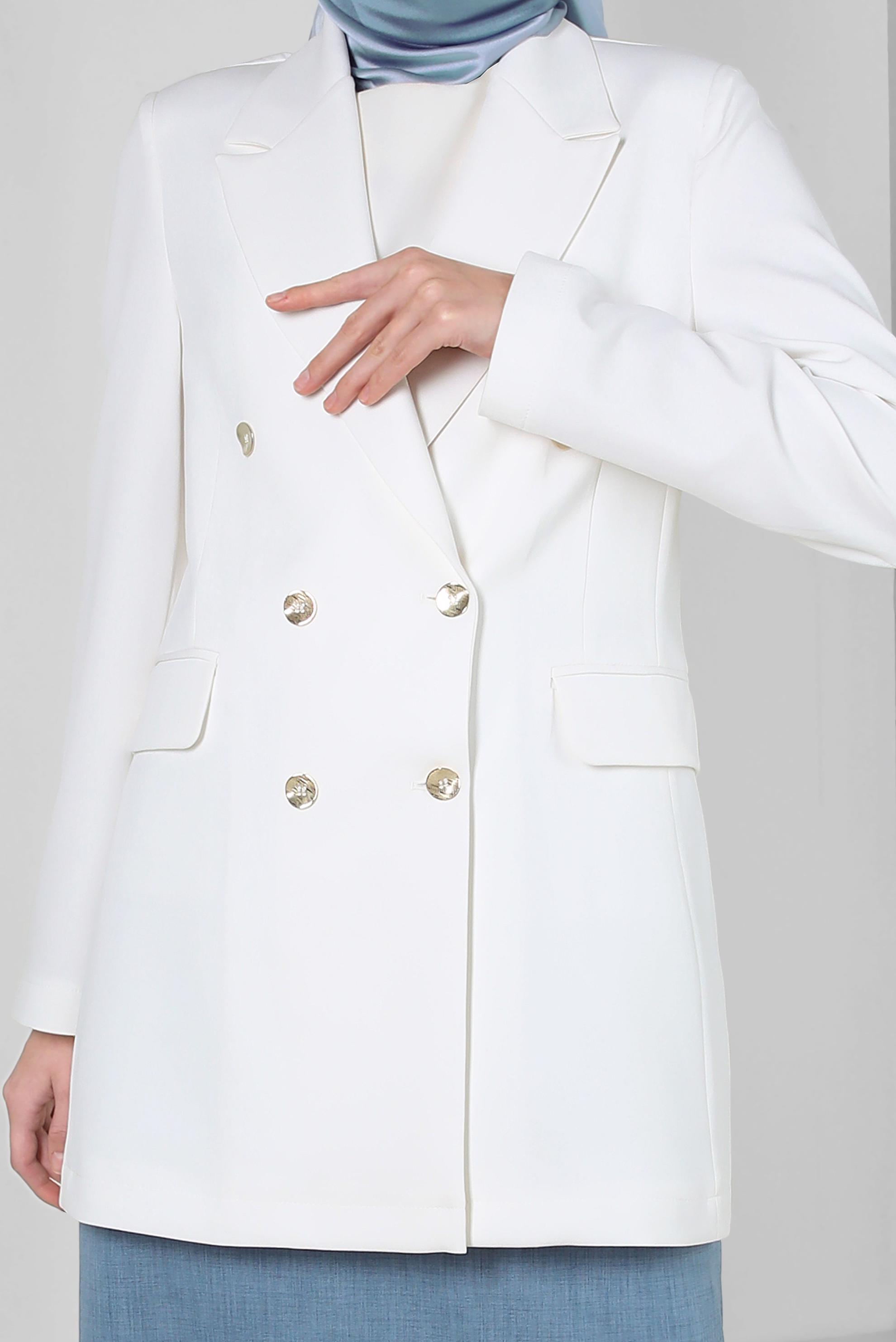 Tesettür giyim BEYAZ KRUVAZE YAKA BLAZER CEKET 43848