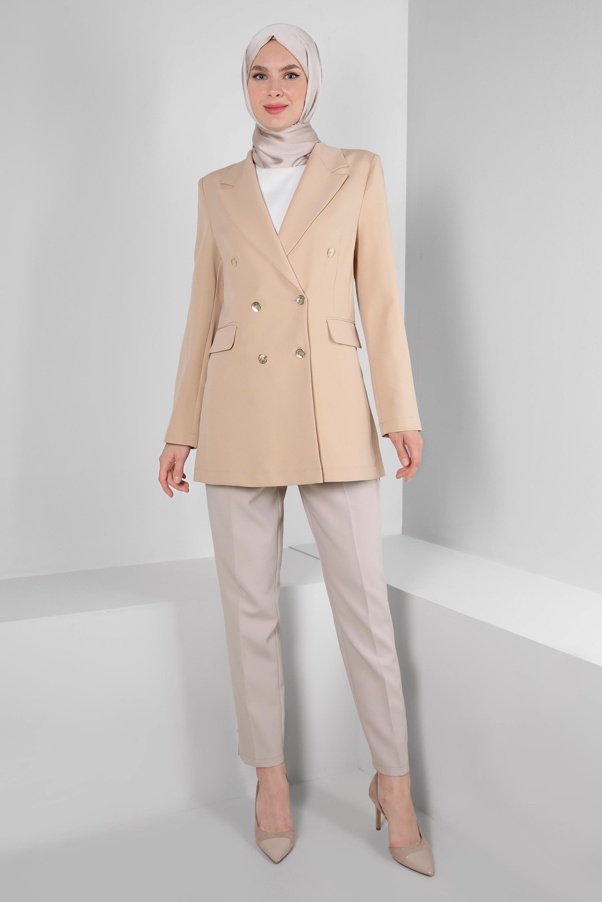 Tesettür giyim BEJ KRUVAZE YAKA BLAZER CEKET 43848