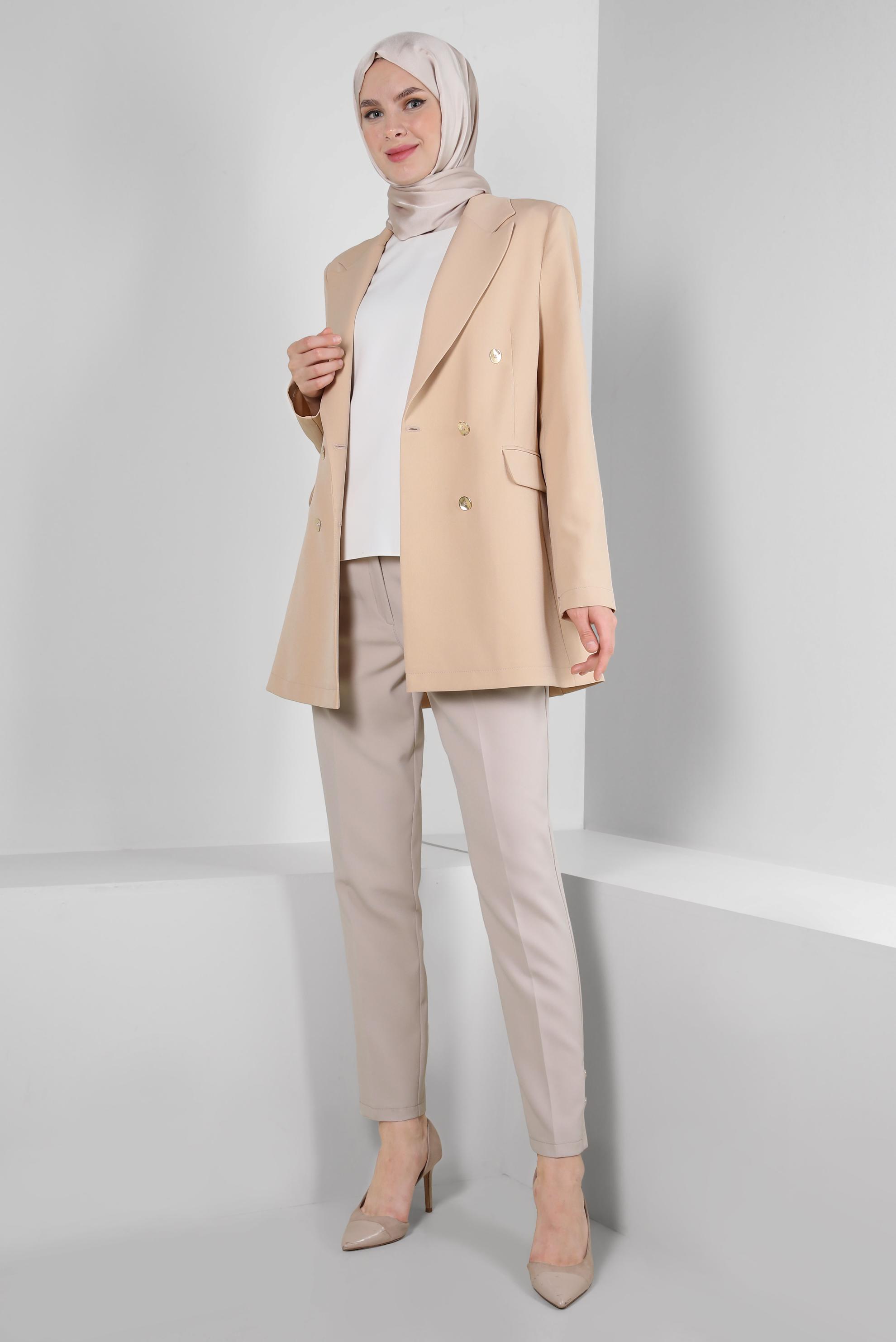 Tesettür giyim BEJ KRUVAZE YAKA BLAZER CEKET 43848
