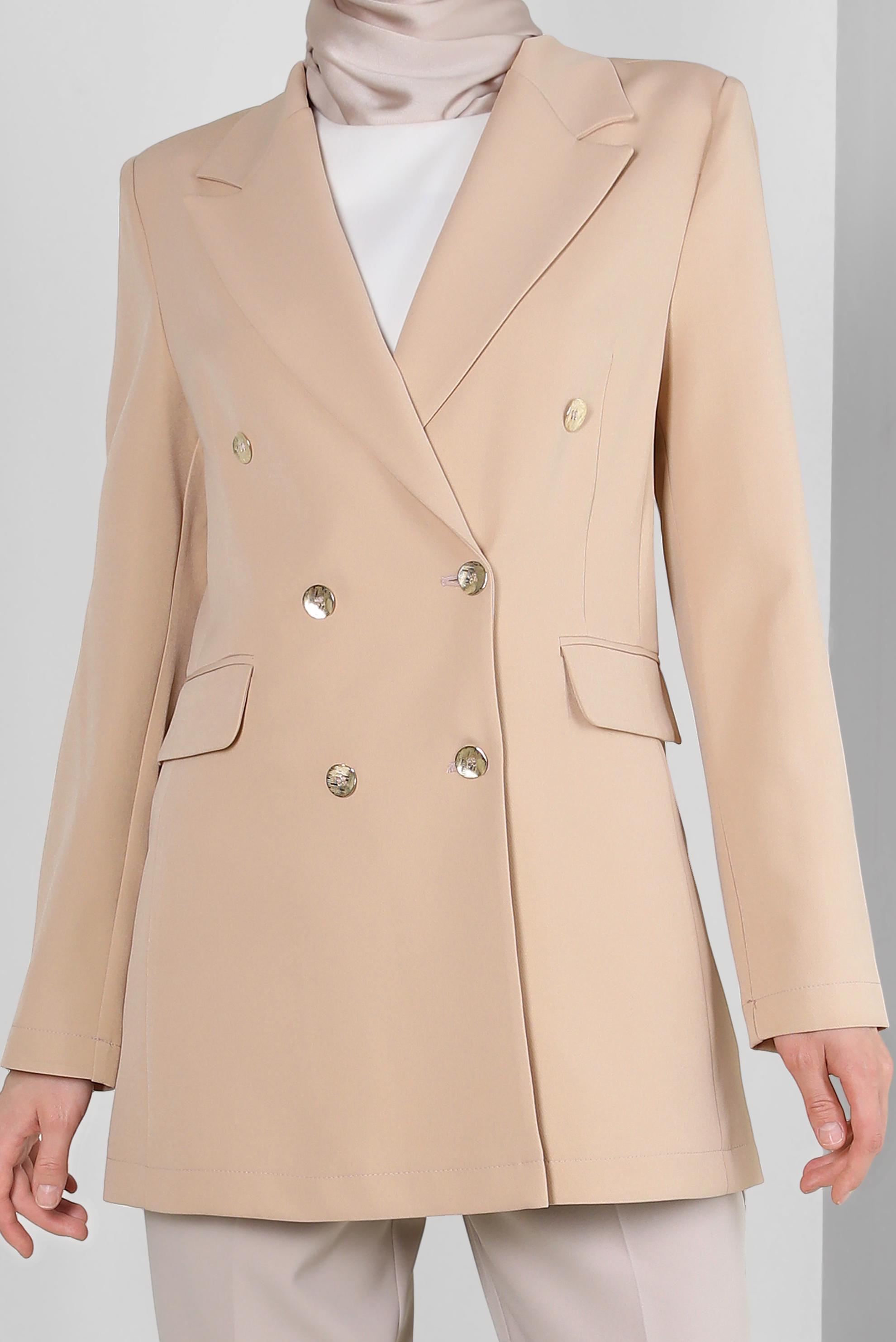 Tesettür giyim BEJ KRUVAZE YAKA BLAZER CEKET 43848