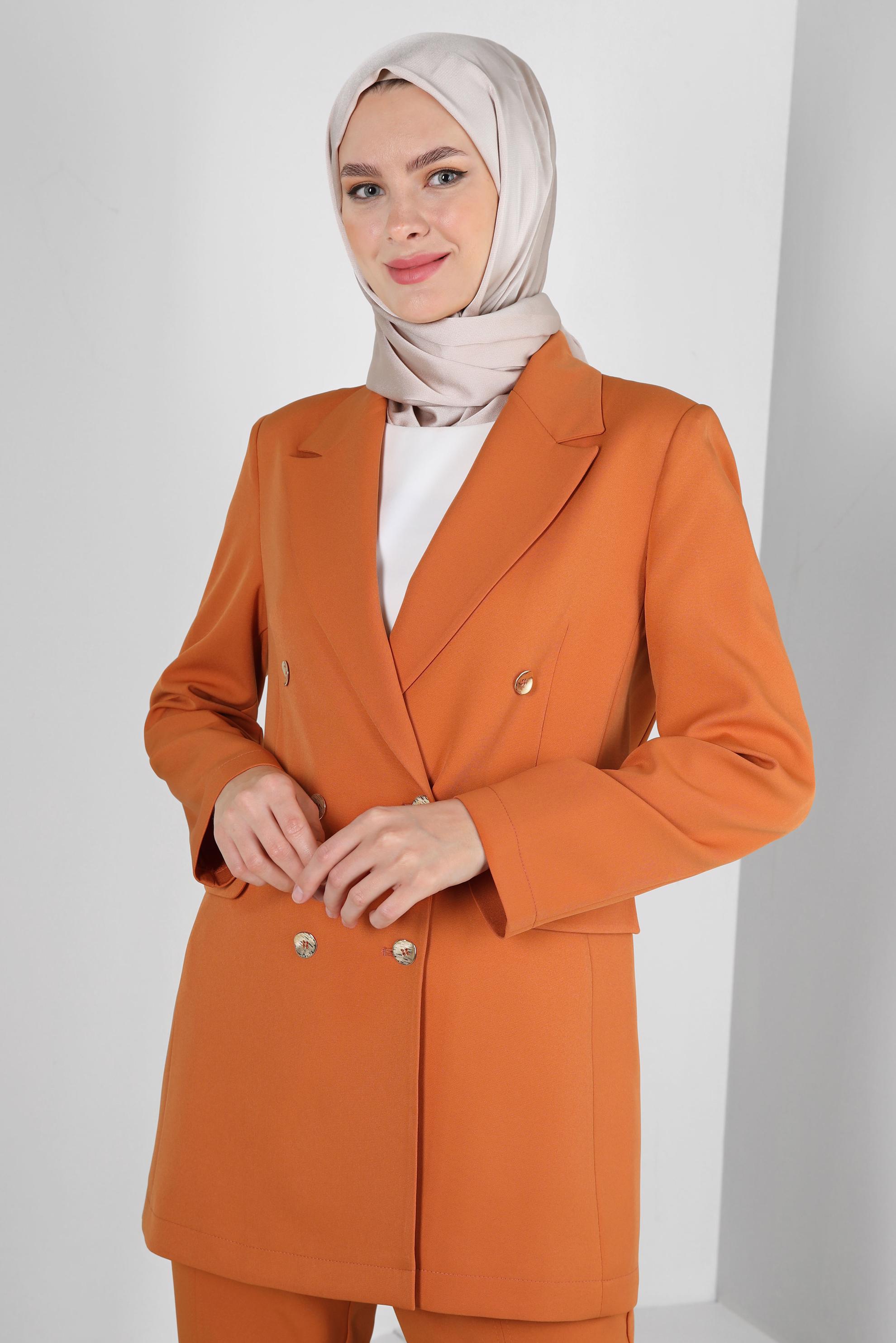 Tesettür giyim TURUNCU KRUVAZE YAKA BLAZER CEKET 43848