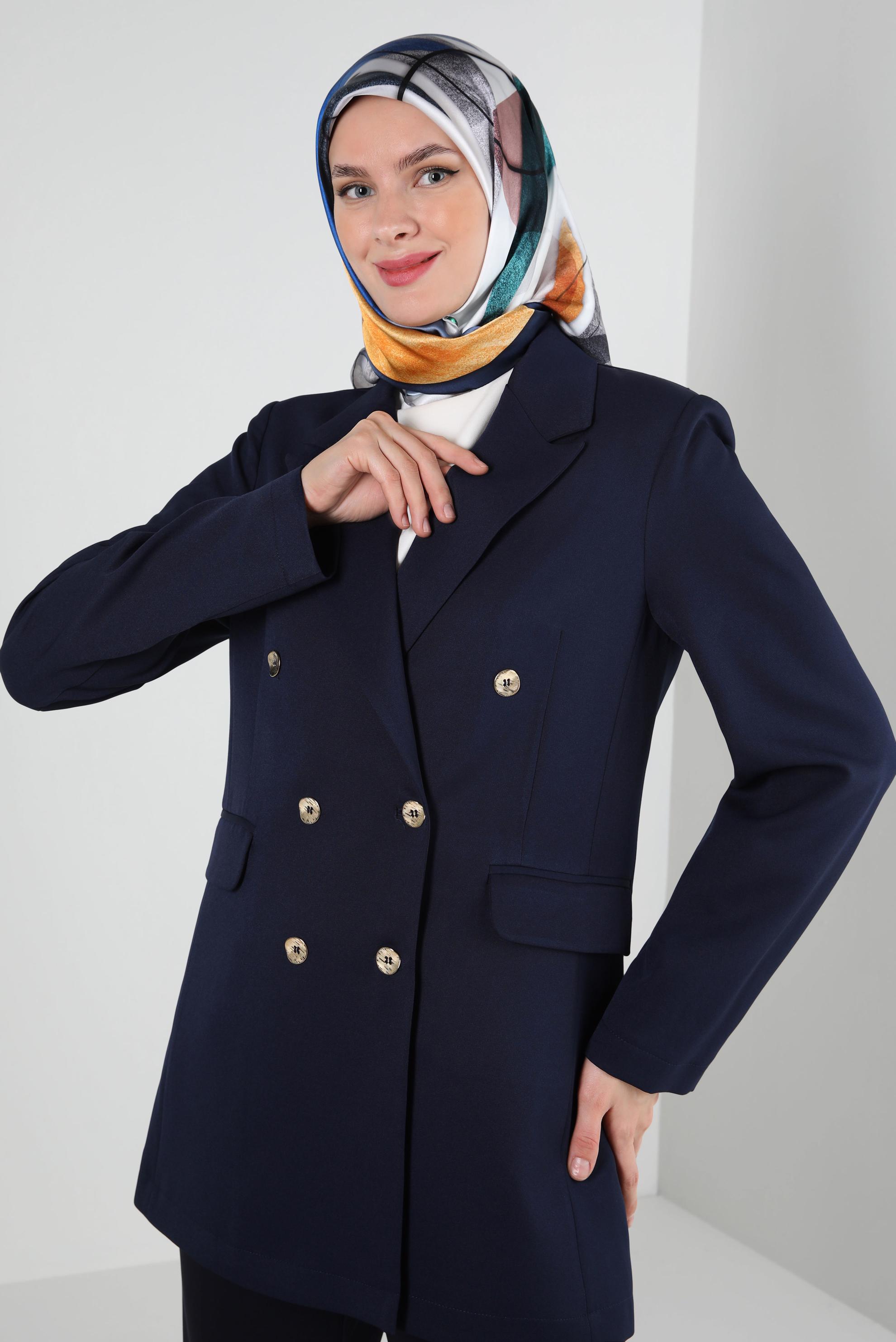 Tesettür giyim LACİVERT KRUVAZE YAKA BLAZER CEKET 43848