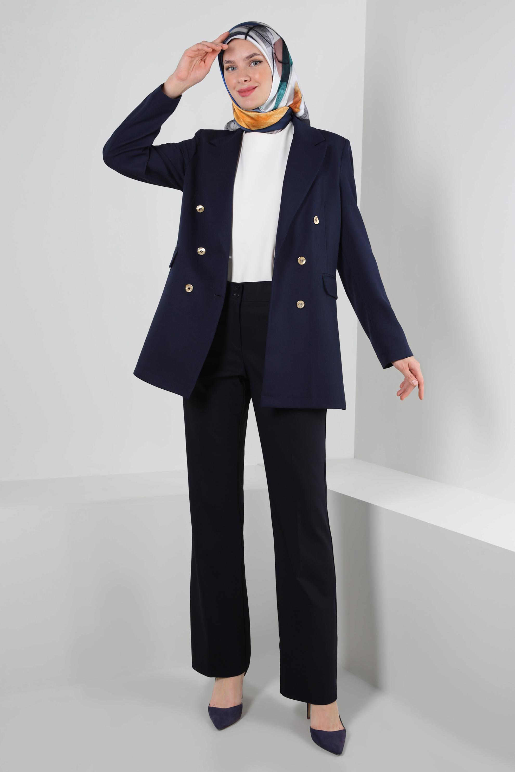 Tesettür giyim LACİVERT KRUVAZE YAKA BLAZER CEKET 43848