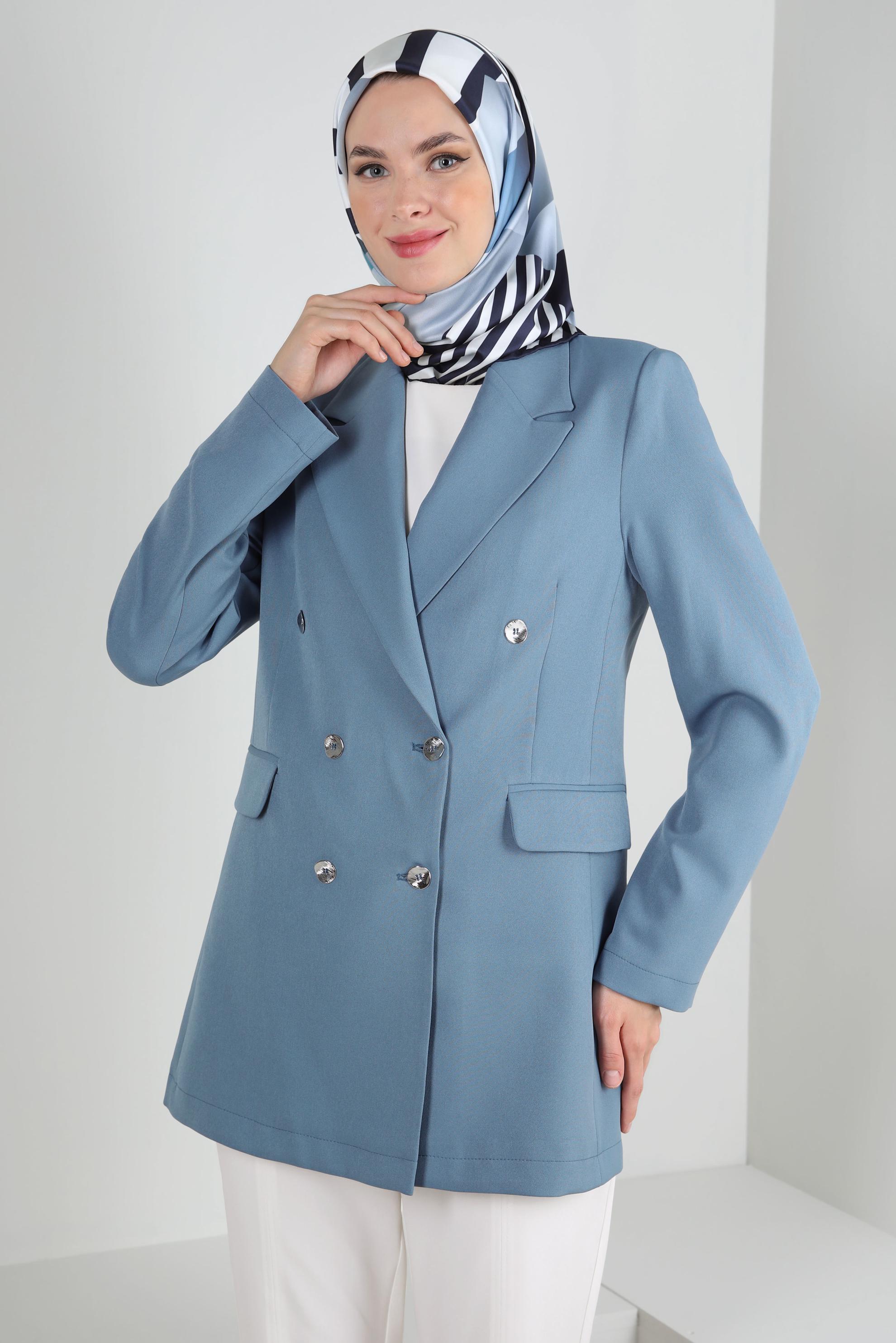 Tesettür giyim MAVİ KRUVAZE YAKA BLAZER CEKET 43848
