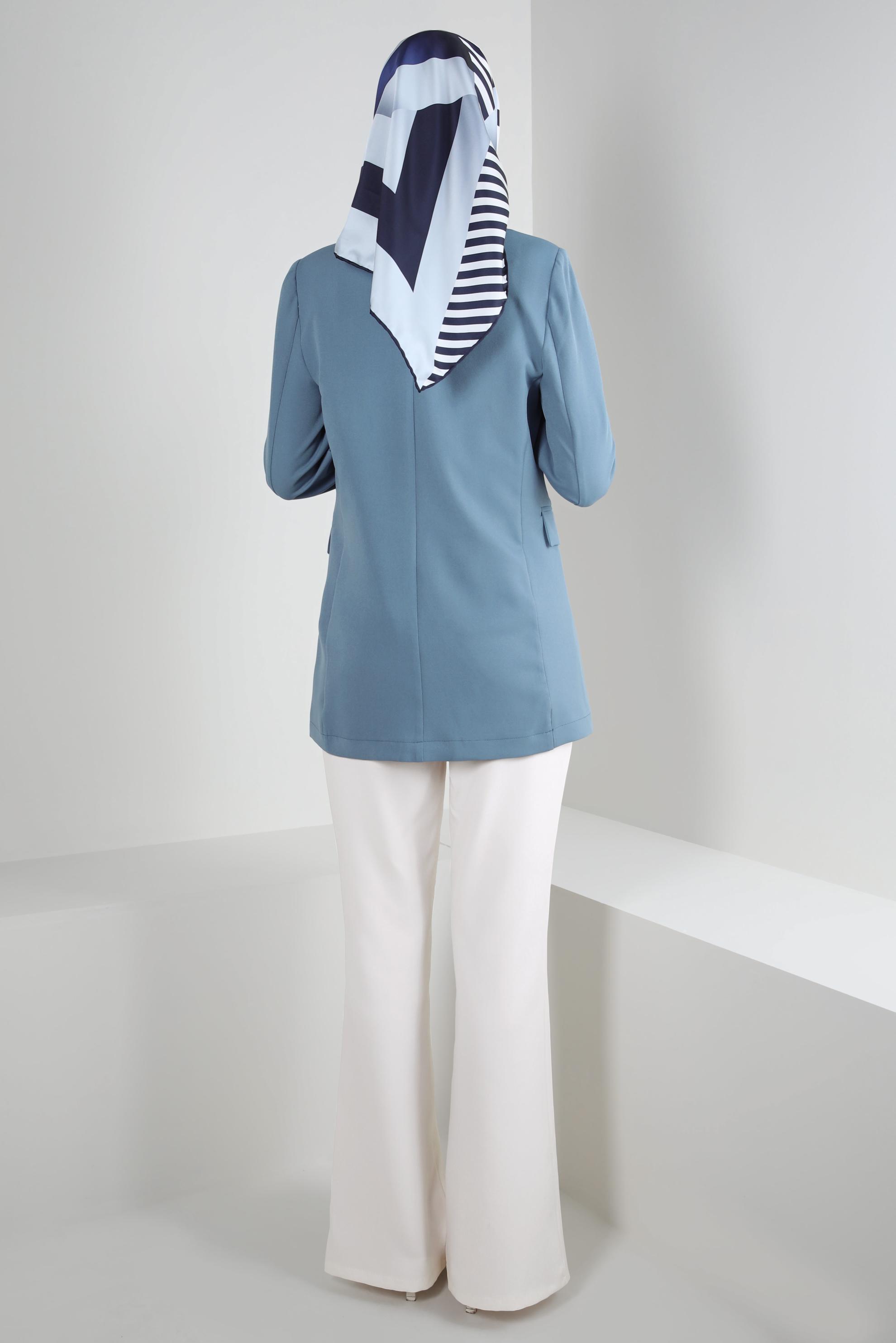 Tesettür giyim MAVİ KRUVAZE YAKA BLAZER CEKET 43848