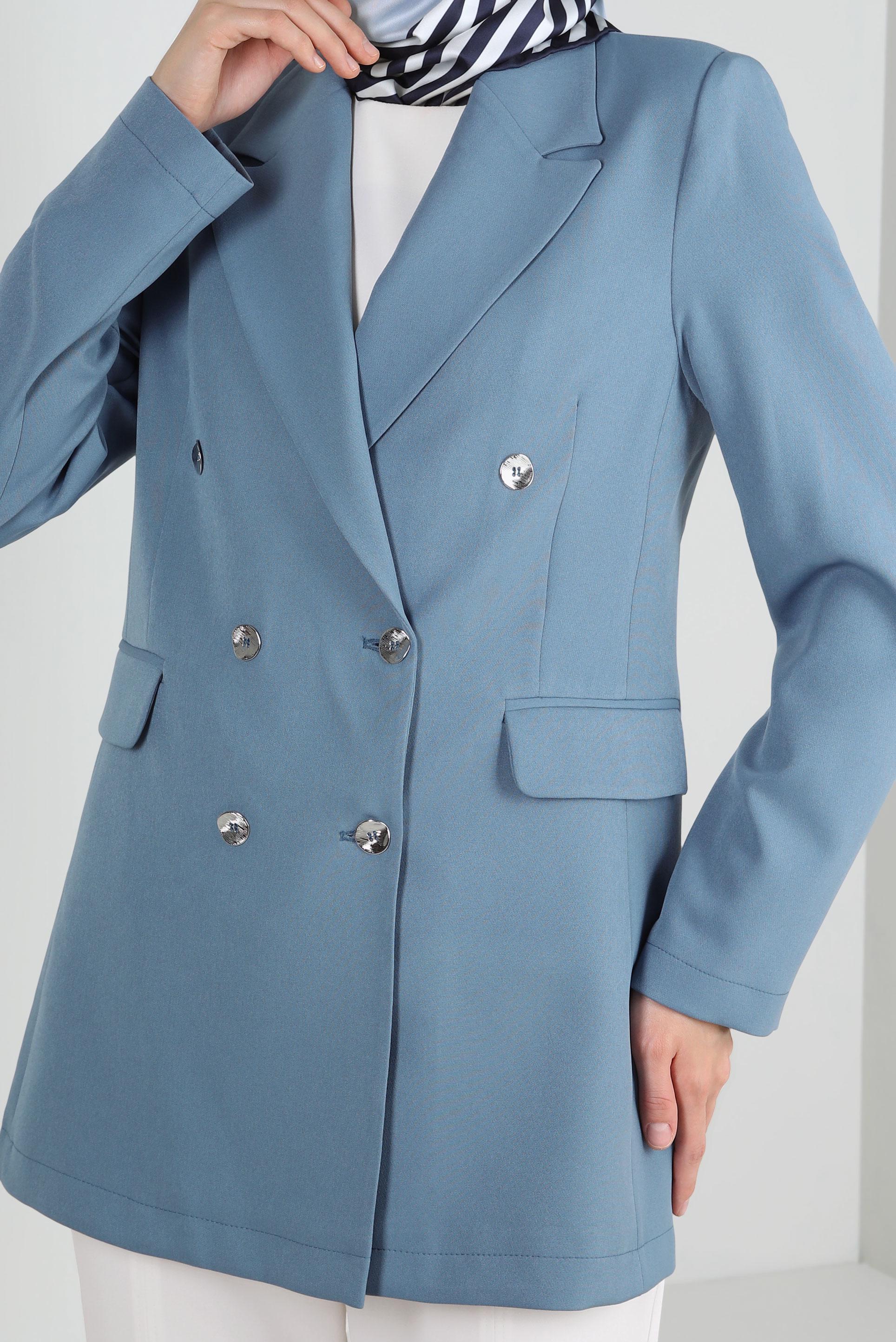 Tesettür giyim MAVİ KRUVAZE YAKA BLAZER CEKET 43848