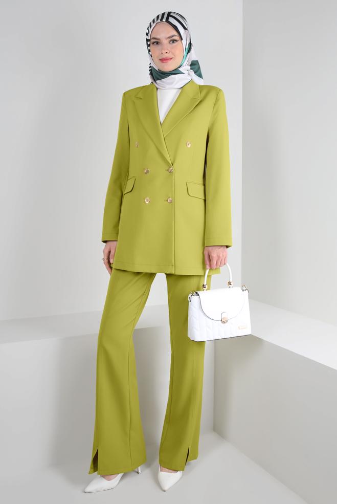 Hijab-Kleidung GRÜN KRUVAZE YAKA BLAZER CEKET 43848 - ALVİNA