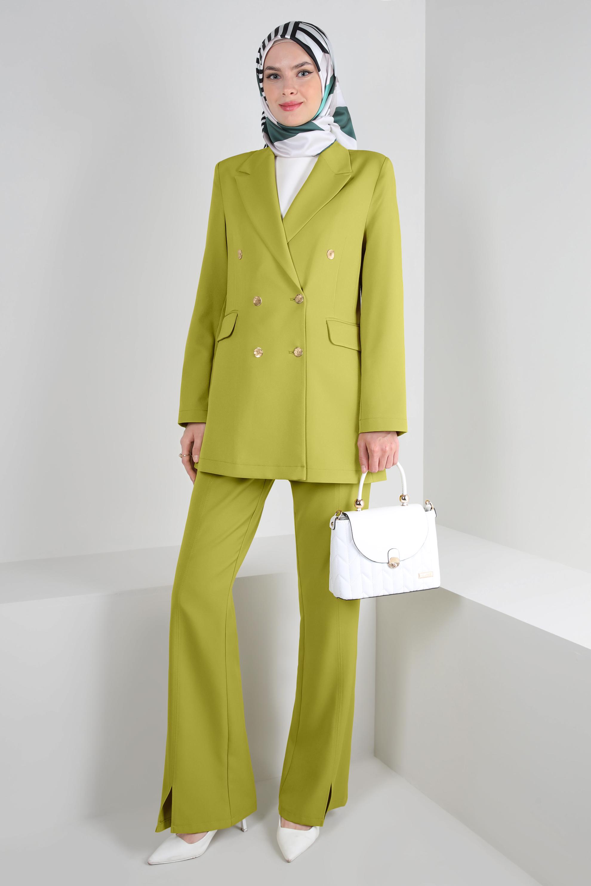 Tesettür giyim YEŞİL KRUVAZE YAKA BLAZER CEKET 43848