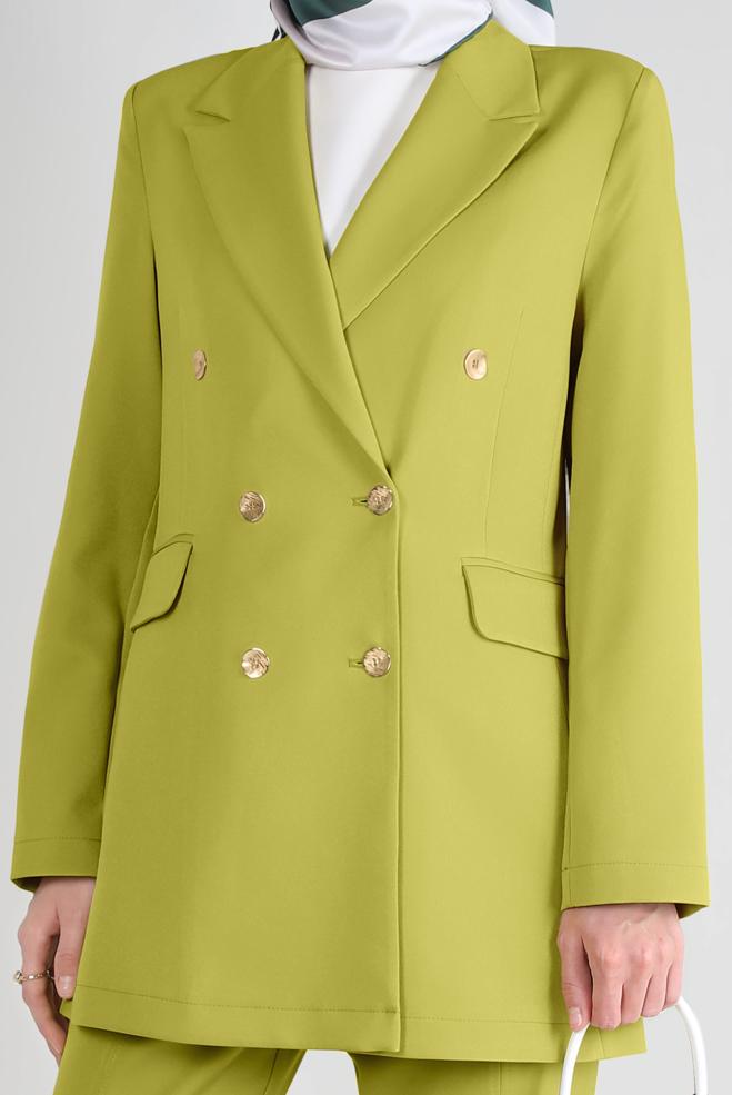 Hijab-Kleidung GRÜN KRUVAZE YAKA BLAZER CEKET 43848 - ALVİNA