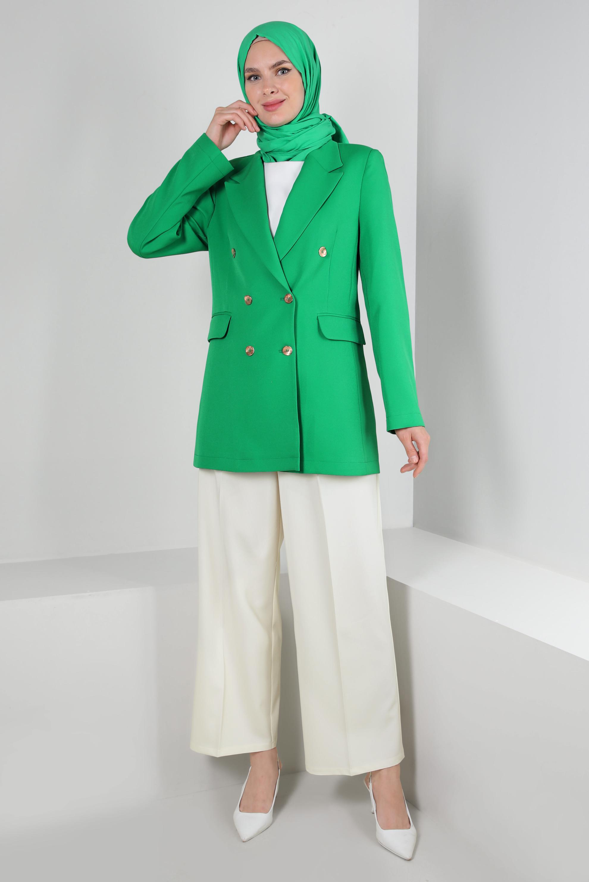 Tesettür giyim YEŞİL KRUVAZE YAKA BLAZER CEKET 43848
